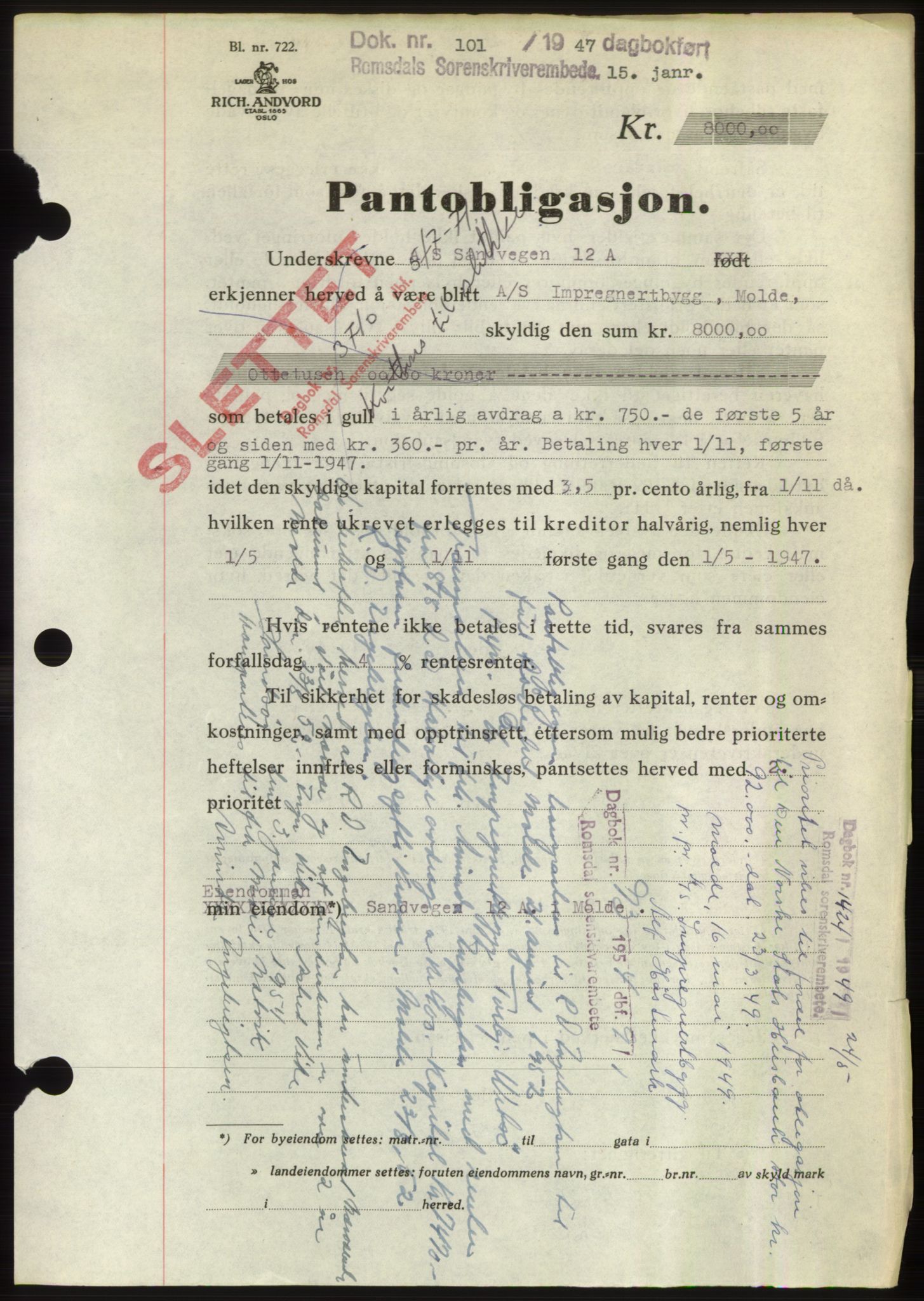 Romsdal sorenskriveri, SAT/A-4149/1/2/2C: Pantebok nr. B3, 1946-1948, Dagboknr: 101/1947