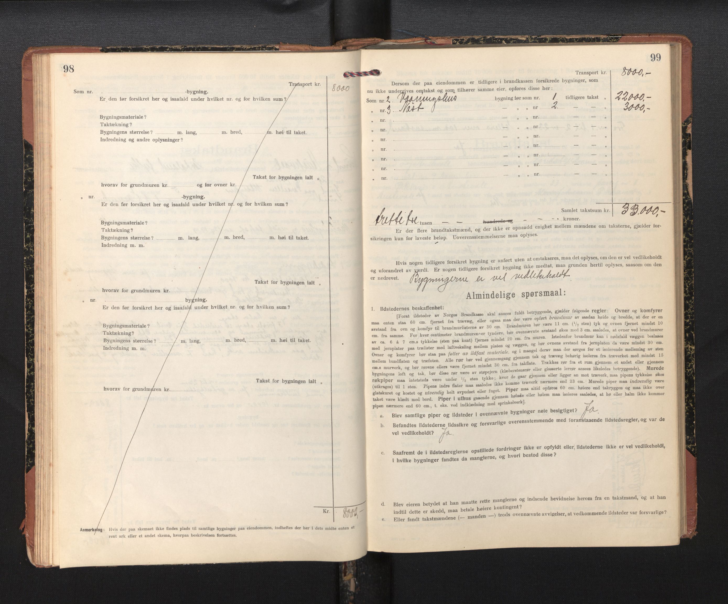 Lensmannen i Sund og Austevoll, AV/SAB-A-35201/0012/L0004: Branntakstprotokoll, skjematakst, 1917-1949, s. 98-99