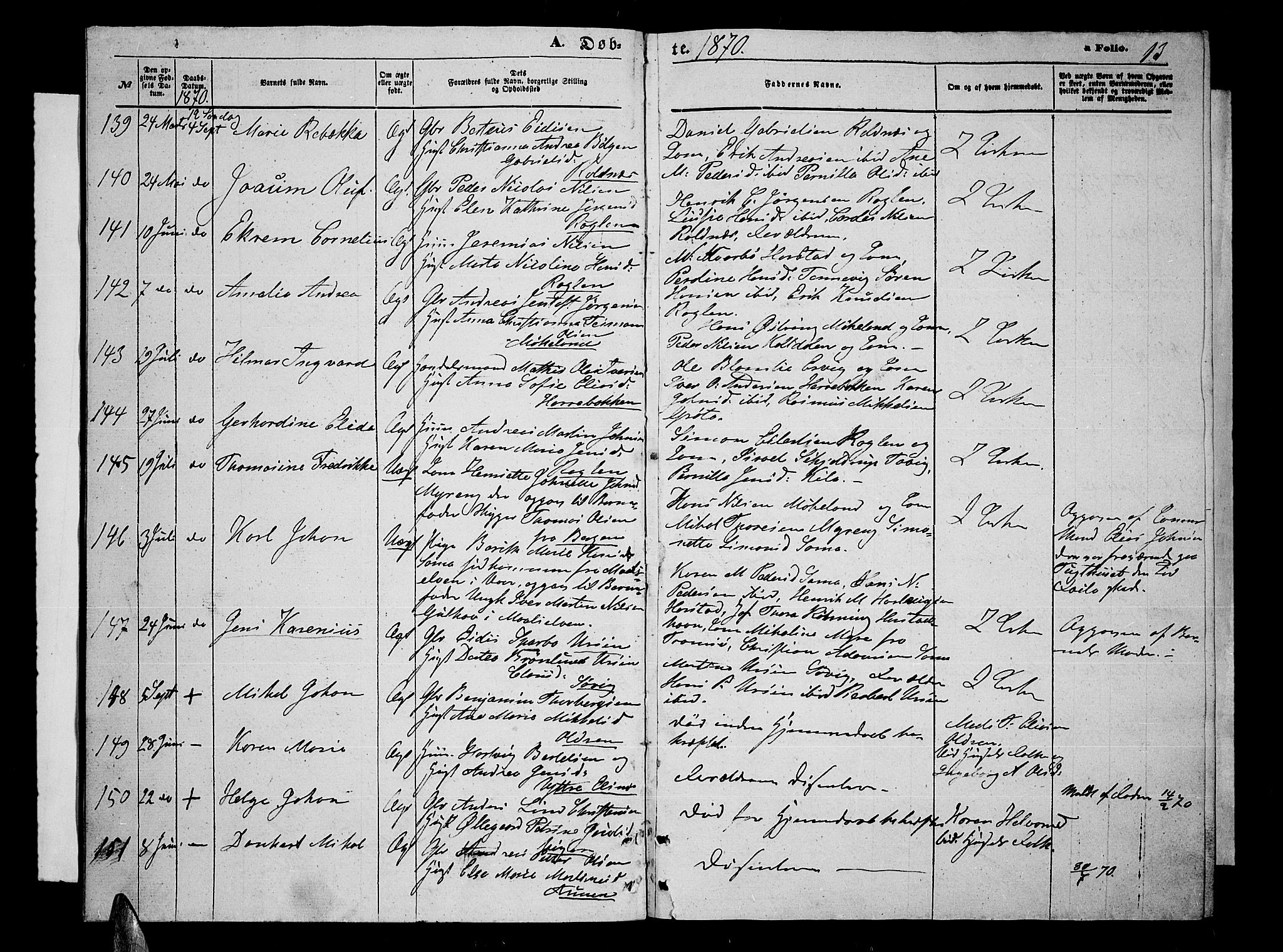 Trondenes sokneprestkontor, AV/SATØ-S-1319/H/Hb/L0009klokker: Klokkerbok nr. 9, 1870-1876, s. 13