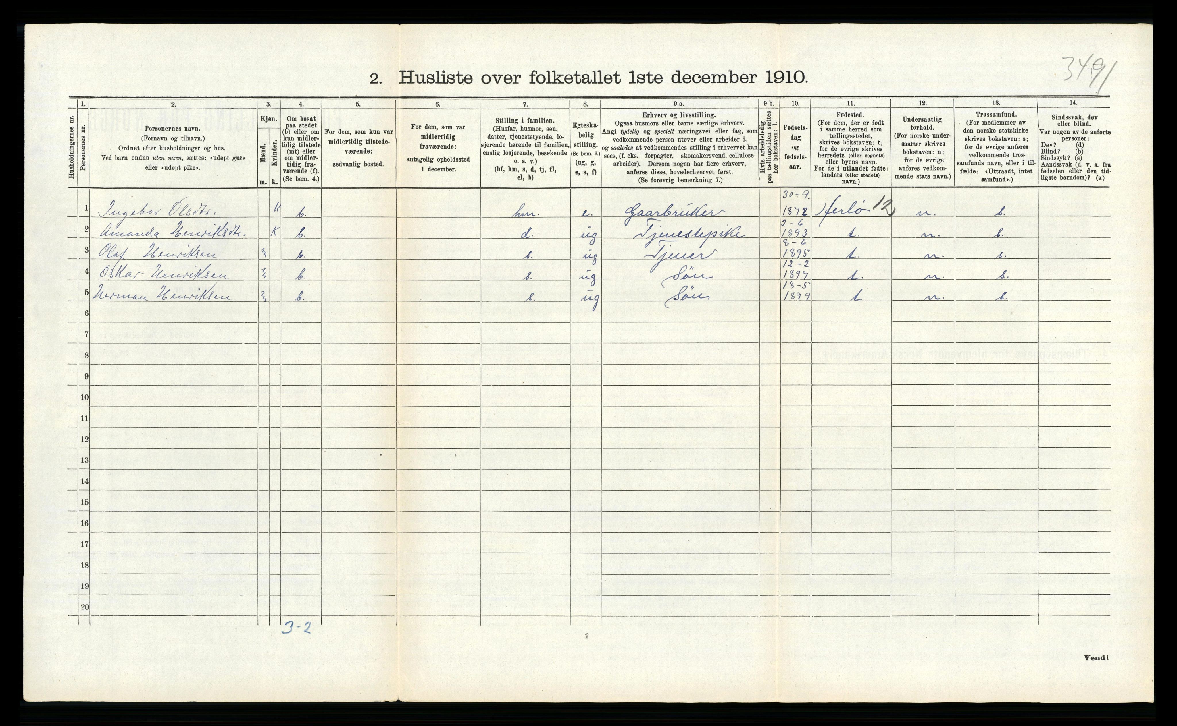 RA, Folketelling 1910 for 1257 Alversund herred, 1910, s. 91