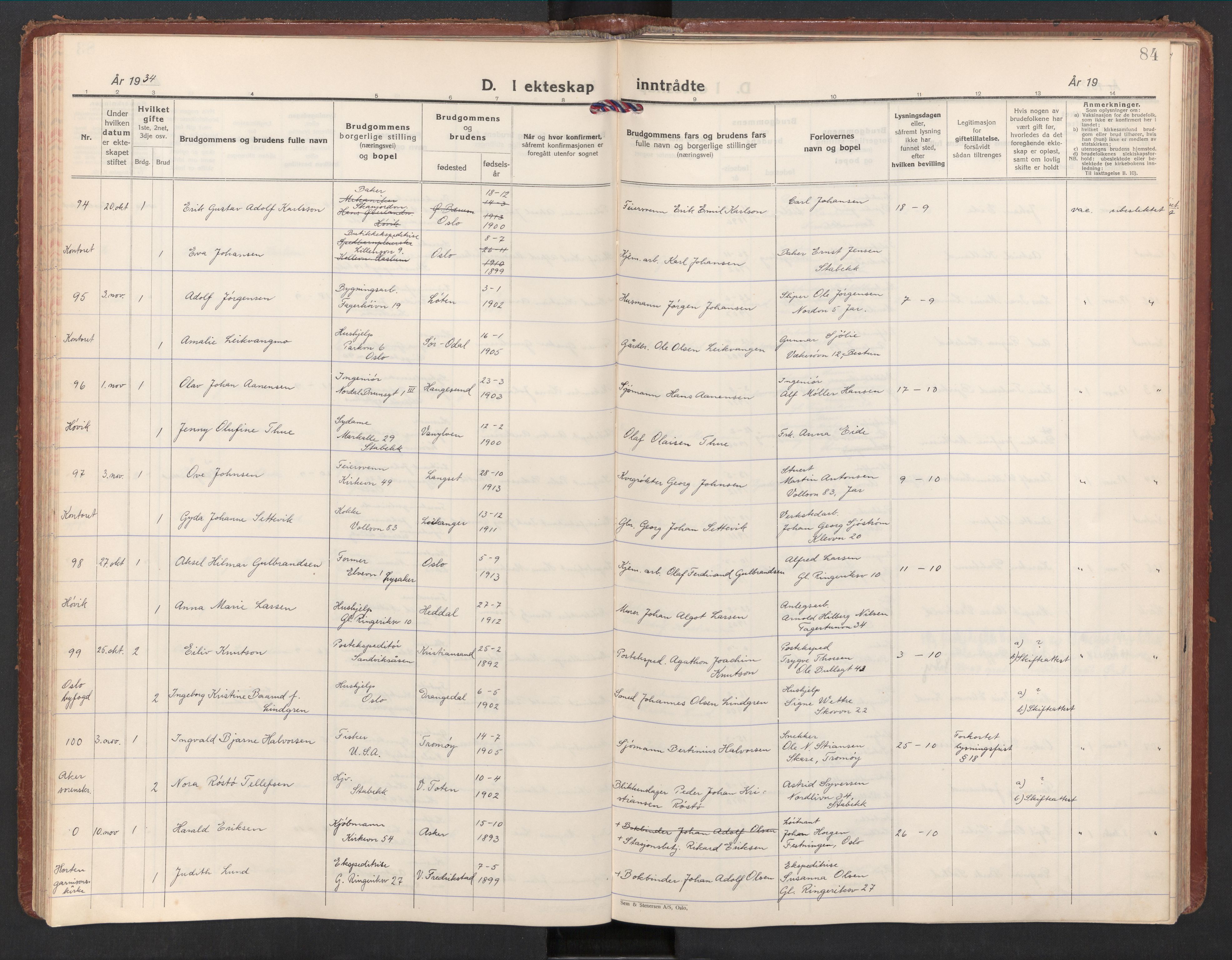 Østre Bærum prestekontor Kirkebøker, AV/SAO-A-10887/F/Fa/L0004: Ministerialbok nr. 4, 1929-1940, s. 84