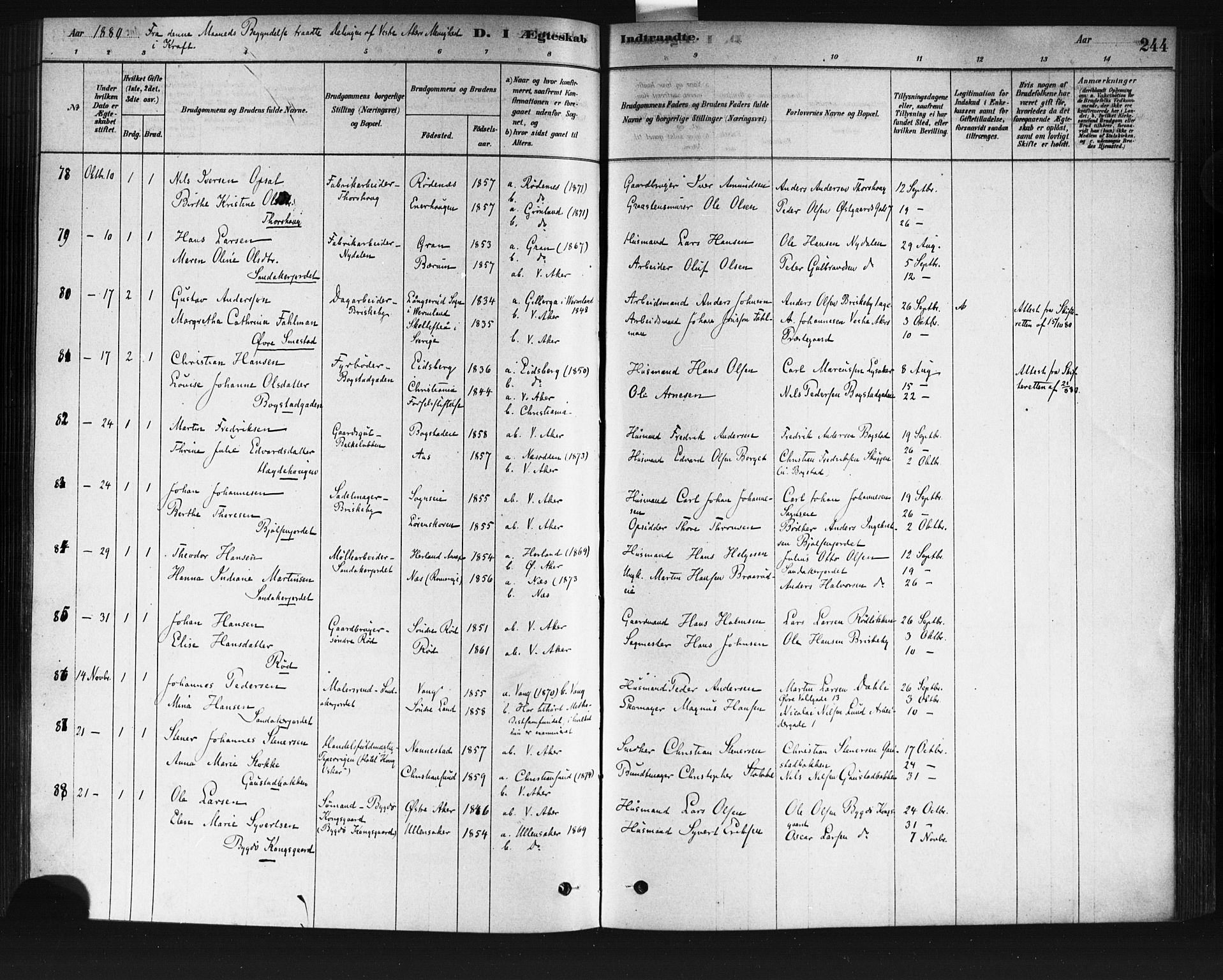 Vestre Aker prestekontor Kirkebøker, AV/SAO-A-10025/F/Fa/L0008: Ministerialbok nr. 8, 1878-1903, s. 244