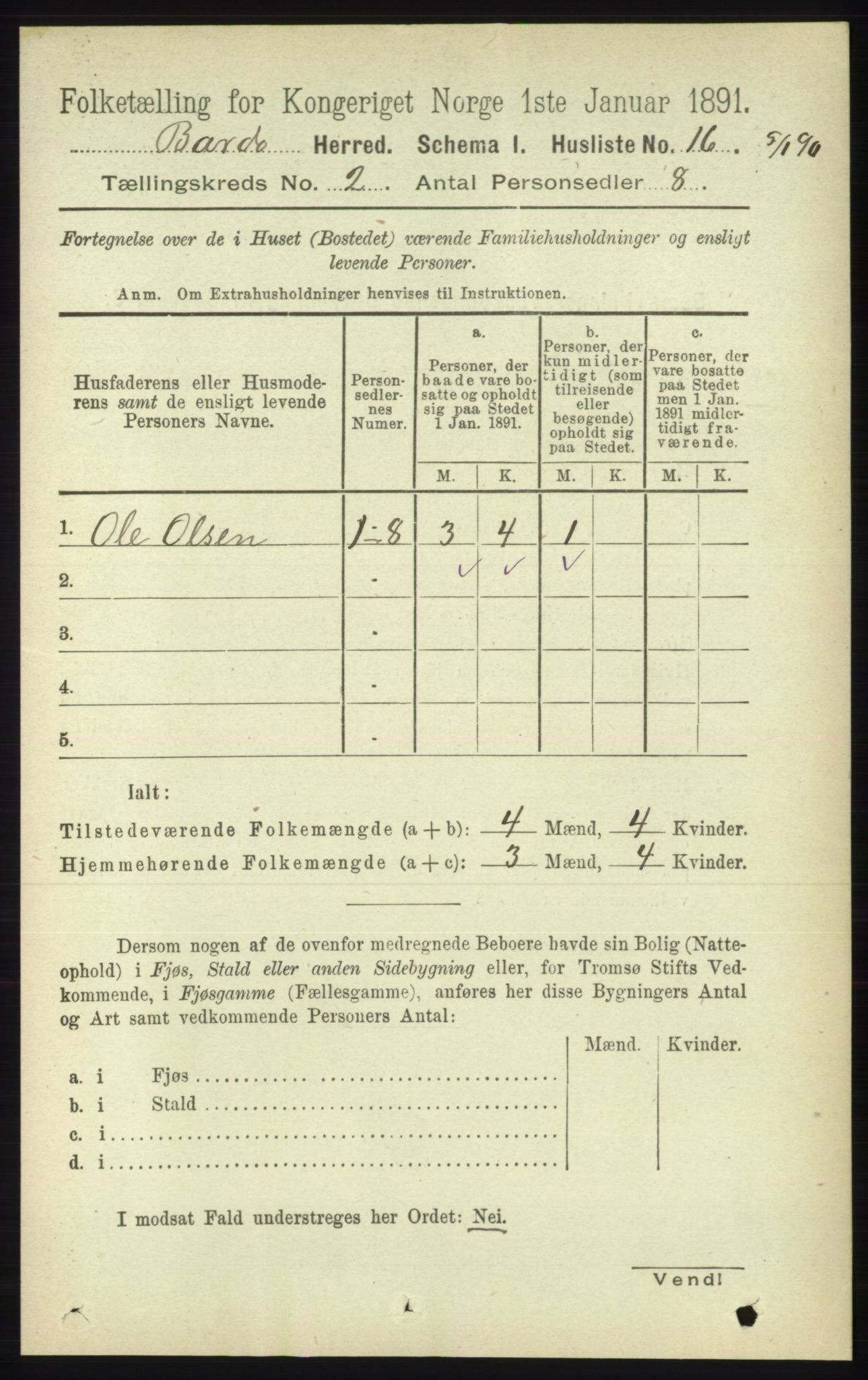 RA, Folketelling 1891 for 1922 Bardu herred, 1891, s. 448