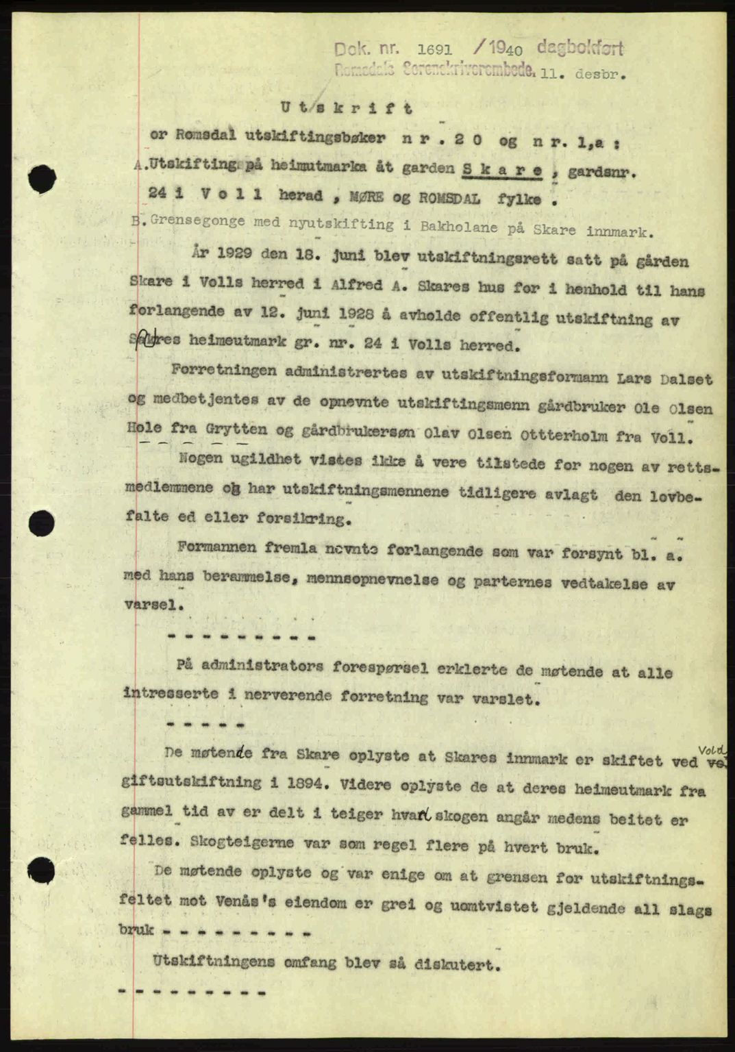 Romsdal sorenskriveri, SAT/A-4149/1/2/2C: Pantebok nr. A9, 1940-1941, Dagboknr: 1691/1940