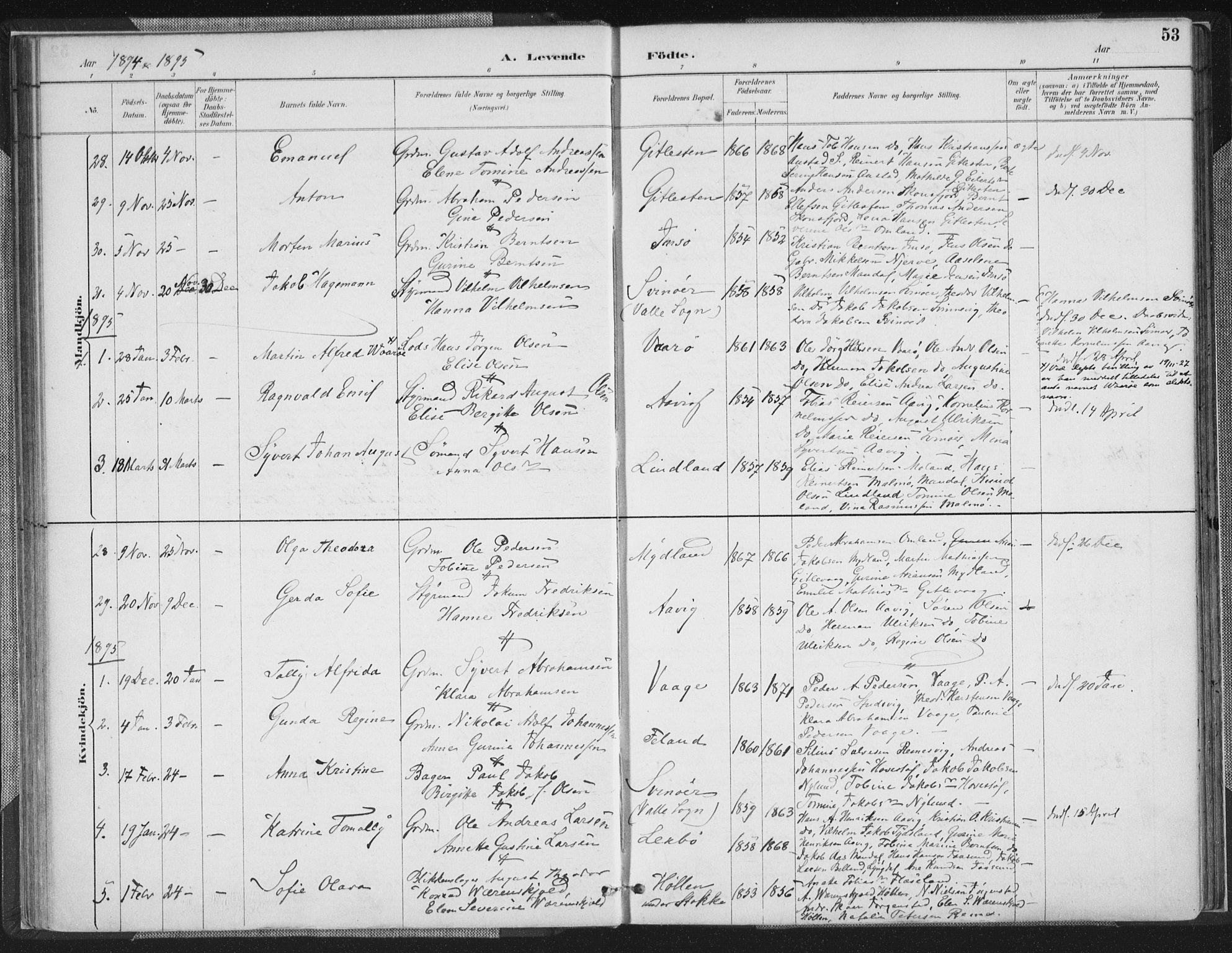 Sør-Audnedal sokneprestkontor, AV/SAK-1111-0039/F/Fa/Faa/L0004: Ministerialbok nr. A 4, 1884-1909, s. 53