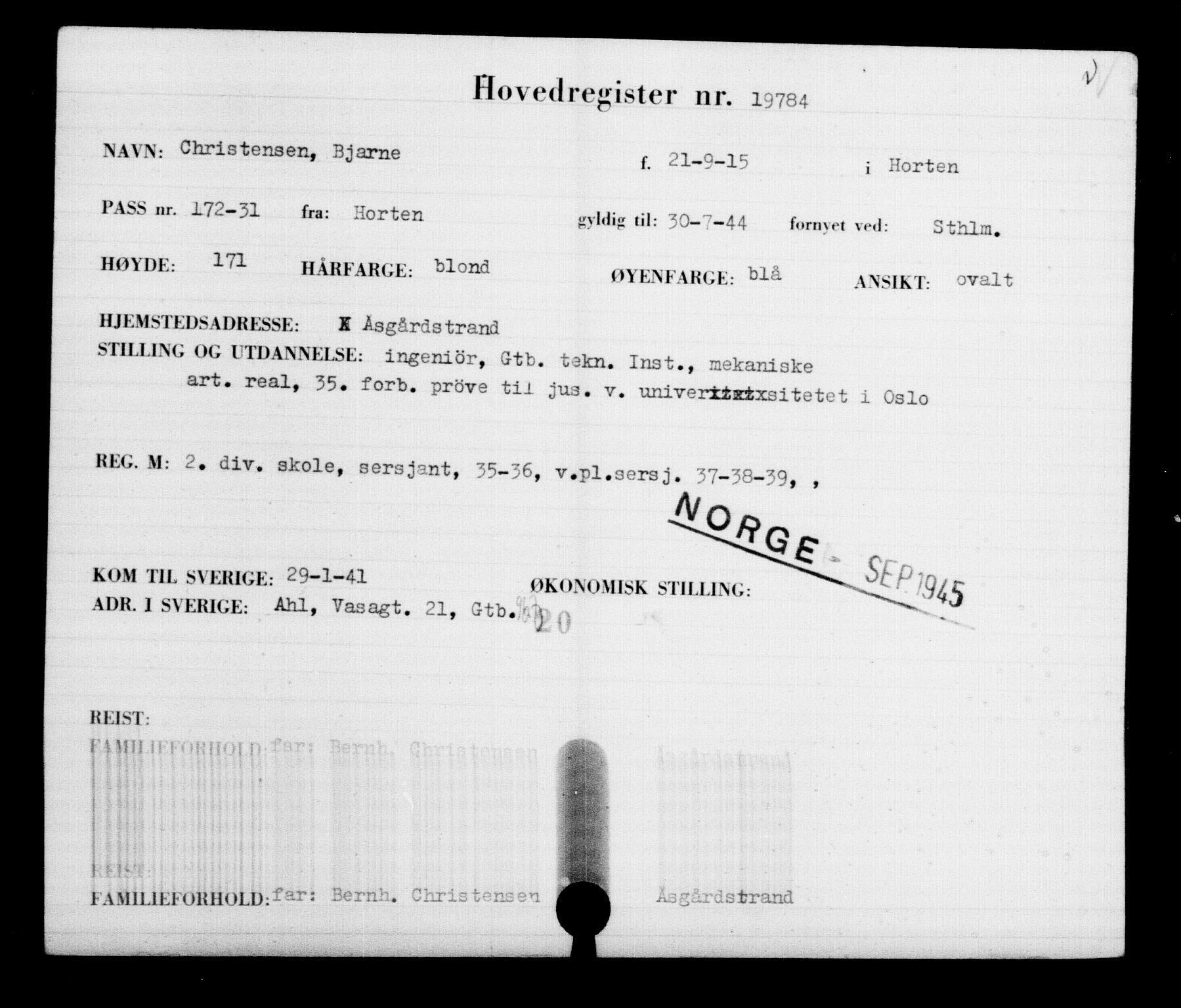 Den Kgl. Norske Legasjons Flyktningskontor, RA/S-6753/V/Va/L0009: Kjesäterkartoteket.  Flyktningenr. 18502-22048, 1940-1945, s. 1439