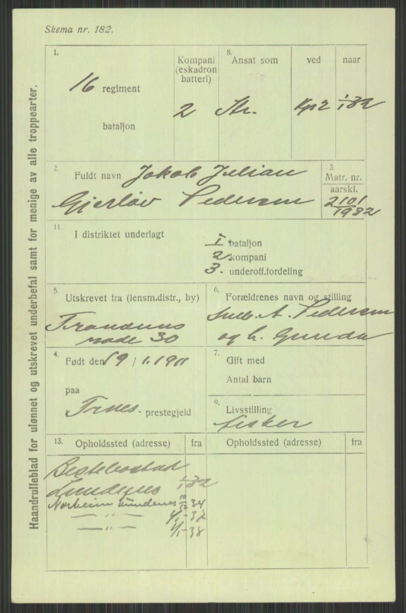Forsvaret, Troms infanteriregiment nr. 16, AV/RA-RAFA-3146/P/Pa/L0016: Rulleblad for regimentets menige mannskaper, årsklasse 1932, 1932, s. 1301