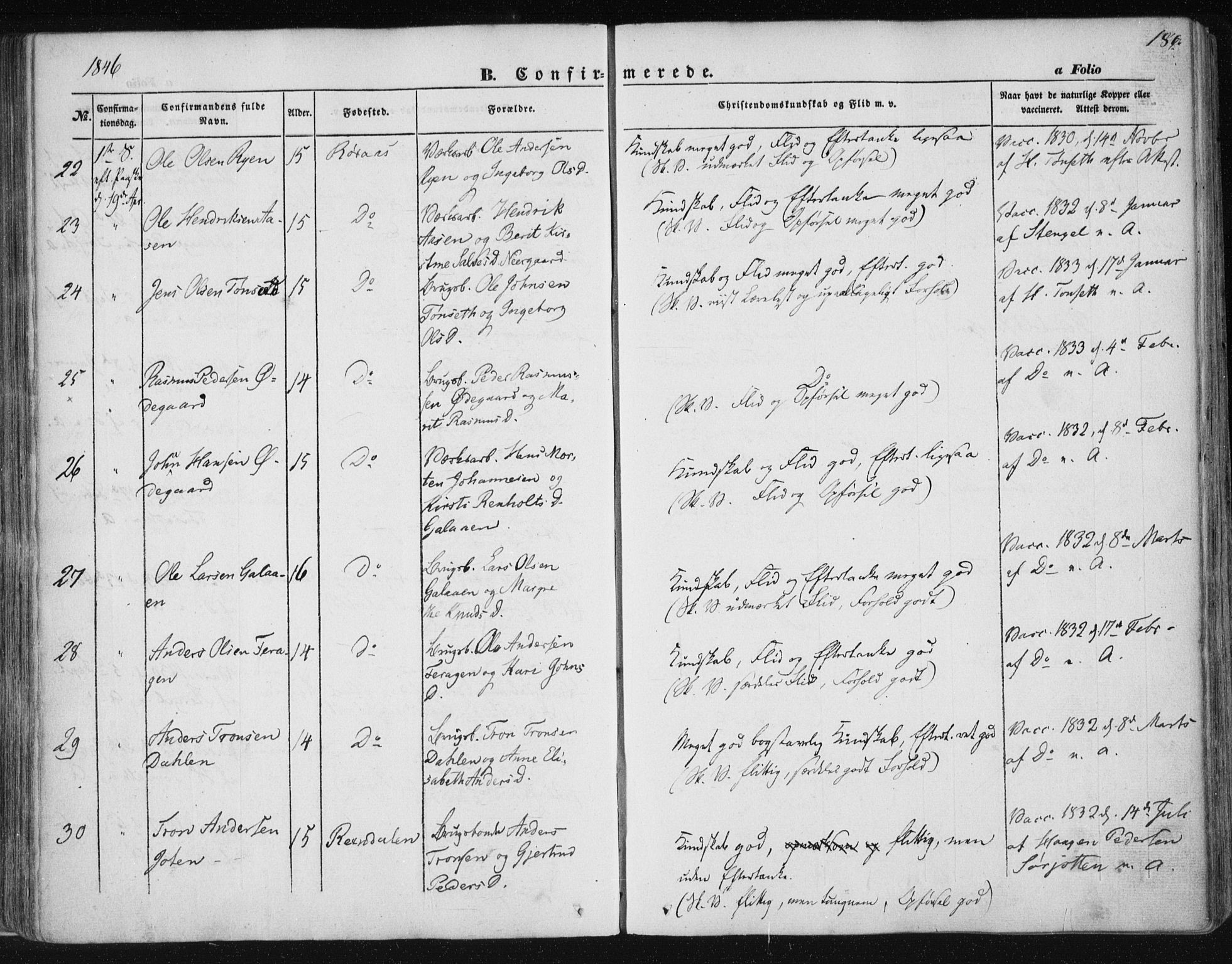 Ministerialprotokoller, klokkerbøker og fødselsregistre - Sør-Trøndelag, SAT/A-1456/681/L0931: Ministerialbok nr. 681A09, 1845-1859, s. 186