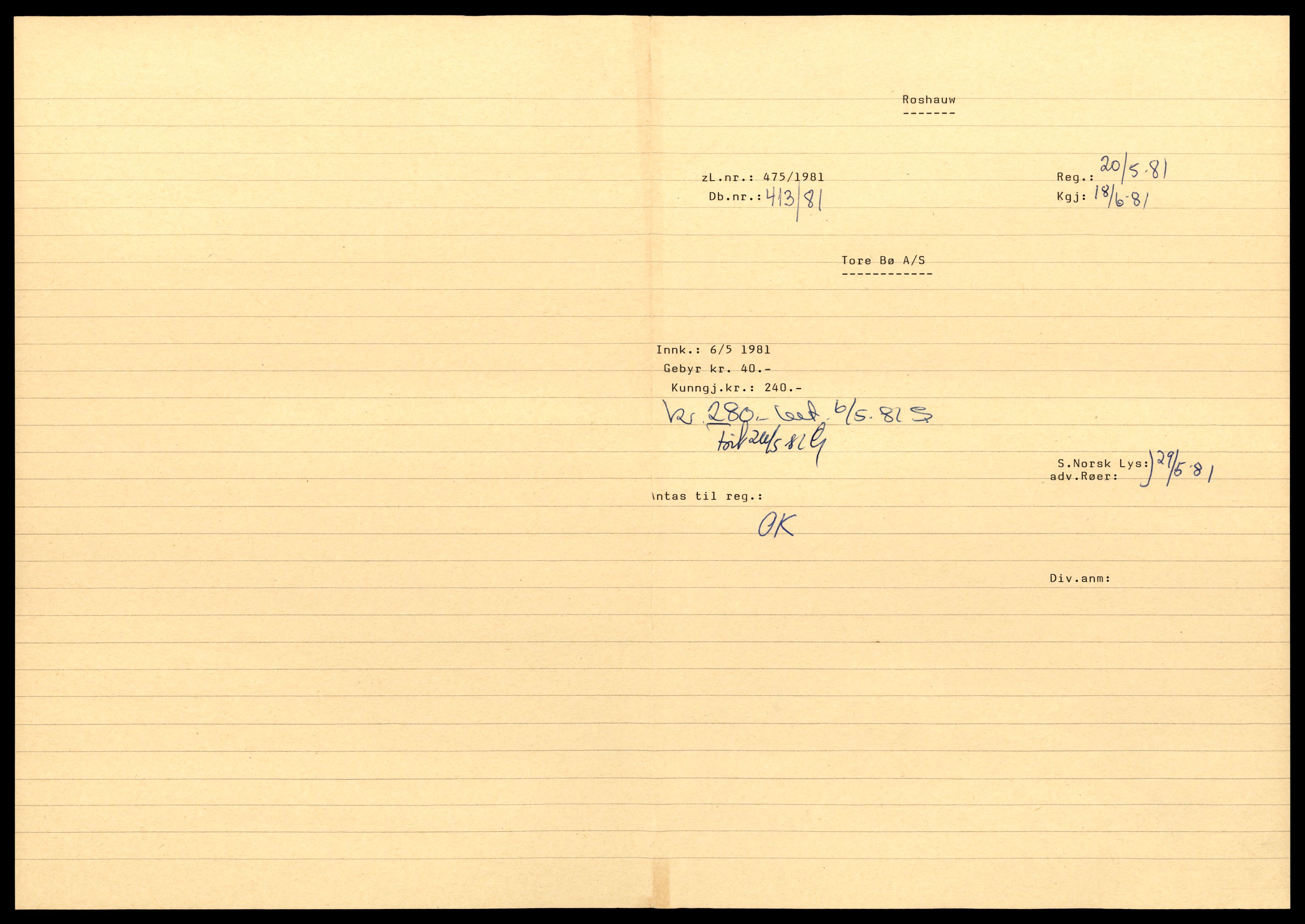 Asker og Bærum tingrett, AV/SAT-A-10379/K/Kb/Kbb/L0061: Aksjeselskap og andelslag i Bærum, Bø - Car, 1937-1989, s. 1