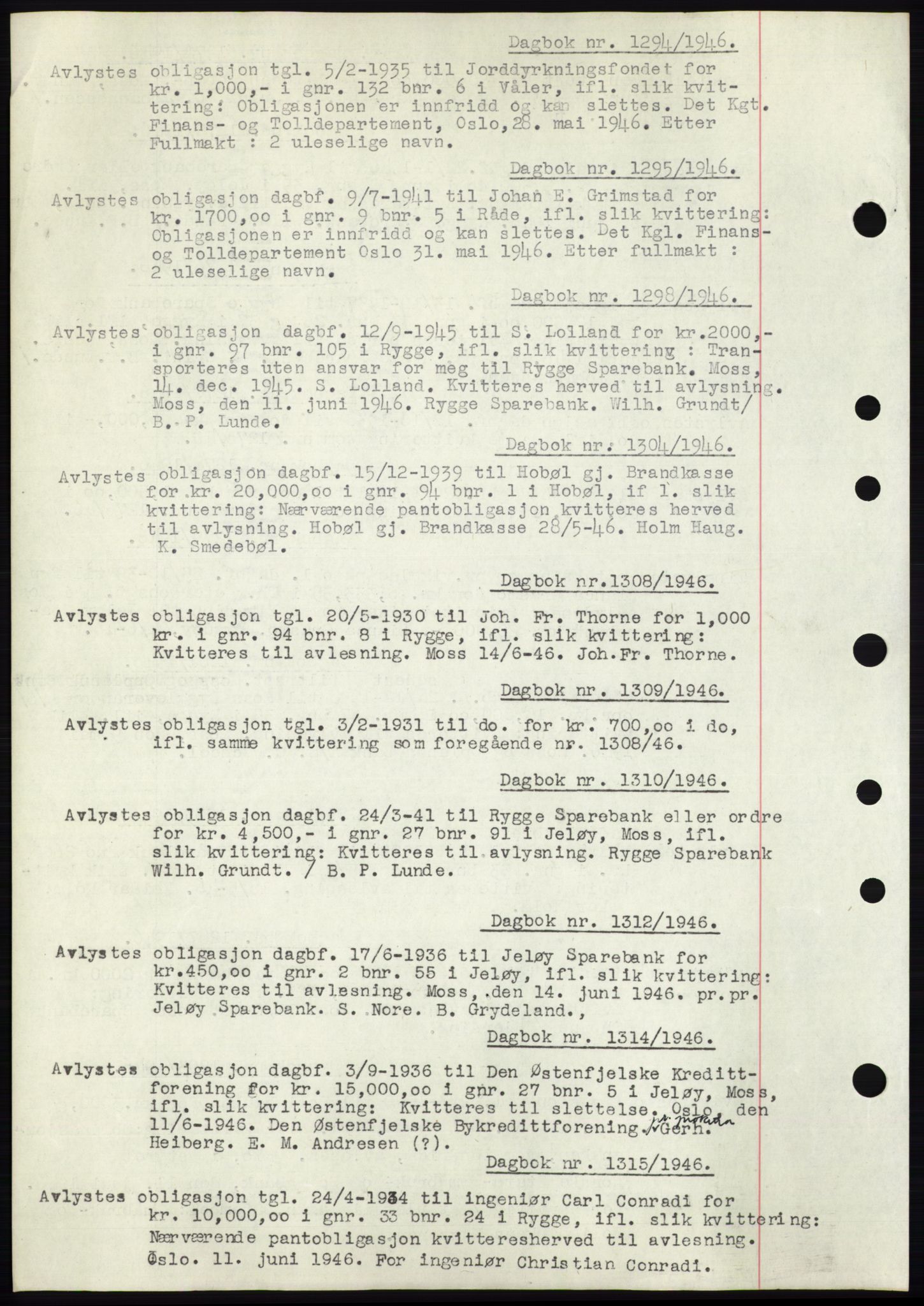 Moss sorenskriveri, SAO/A-10168: Pantebok nr. C10, 1938-1950, Dagboknr: 1294/1946