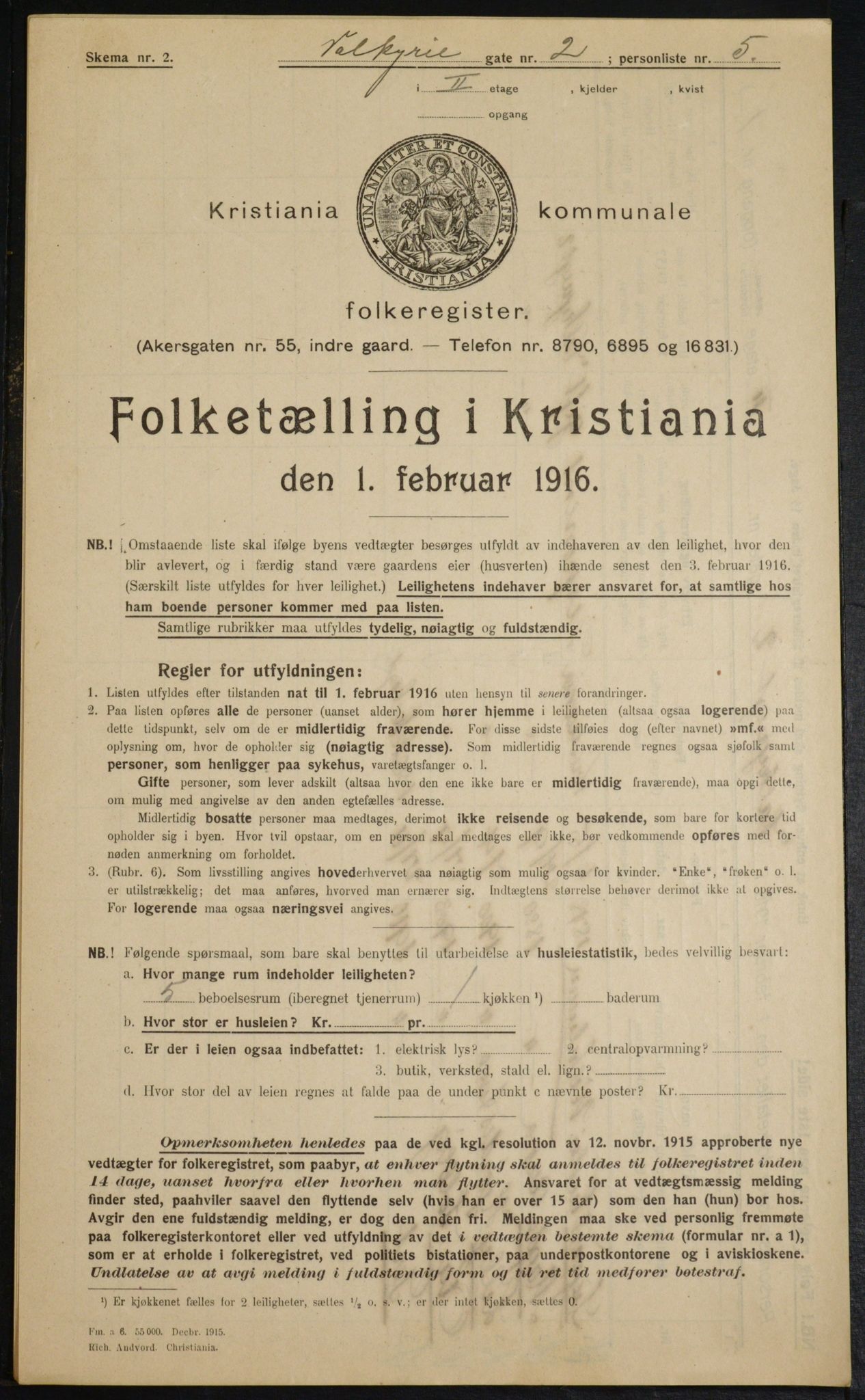 OBA, Kommunal folketelling 1.2.1916 for Kristiania, 1916, s. 125395