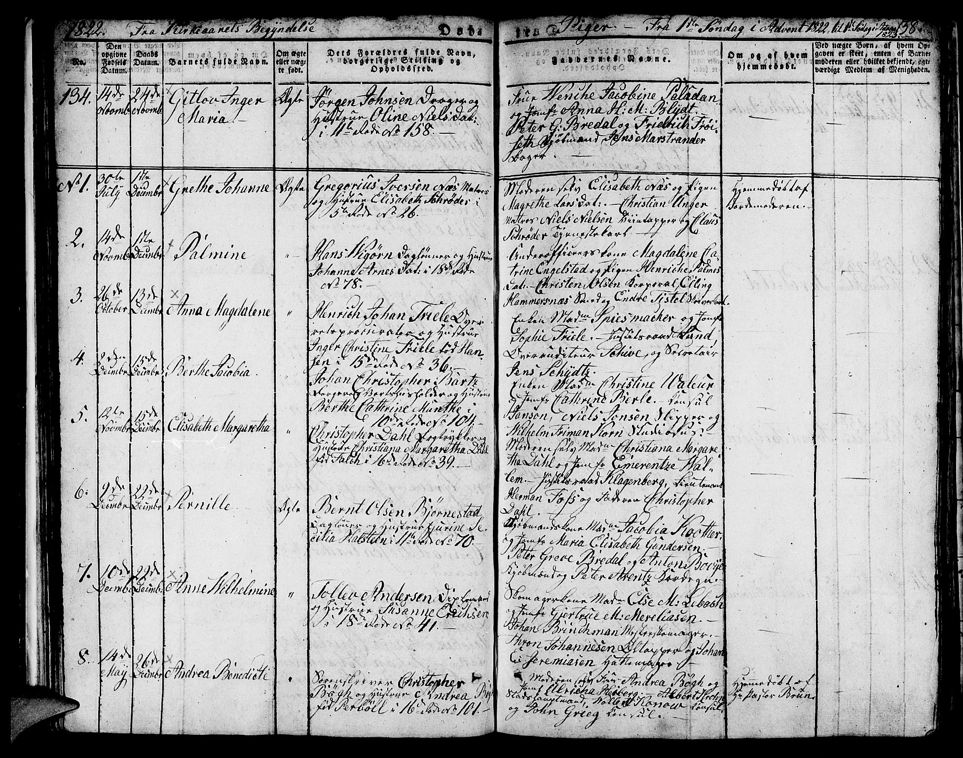 Domkirken sokneprestembete, AV/SAB-A-74801/H/Hab/L0005: Klokkerbok nr. A 5, 1821-1830, s. 38