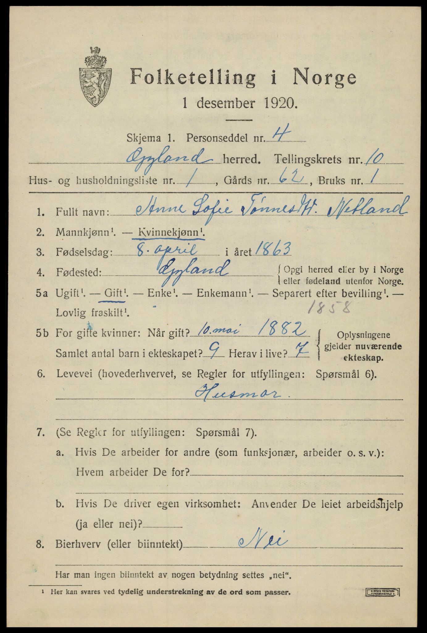 SAK, Folketelling 1920 for 1044 Gyland herred, 1920, s. 2178