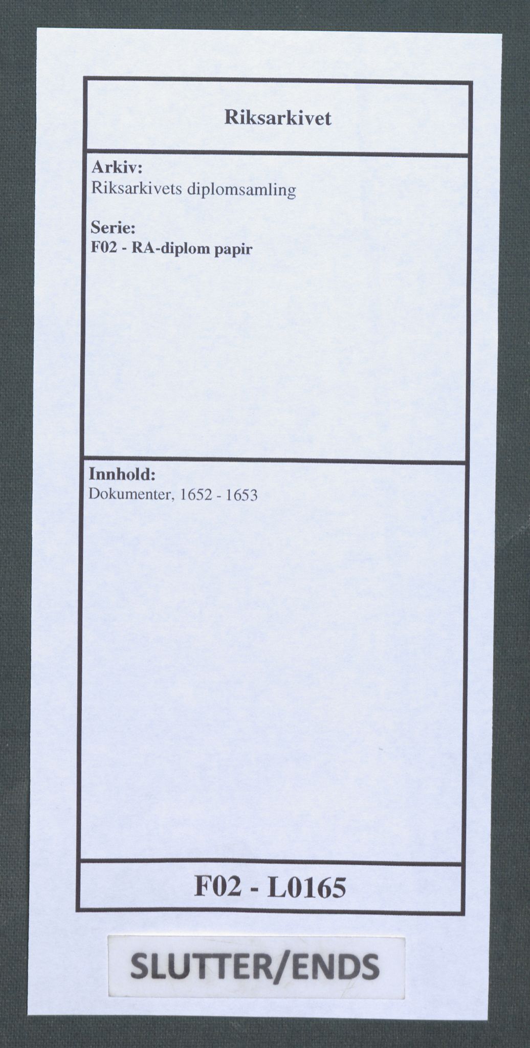 Riksarkivets diplomsamling, RA/EA-5965/F02/L0165: Dokumenter, 1652-1653, s. 246