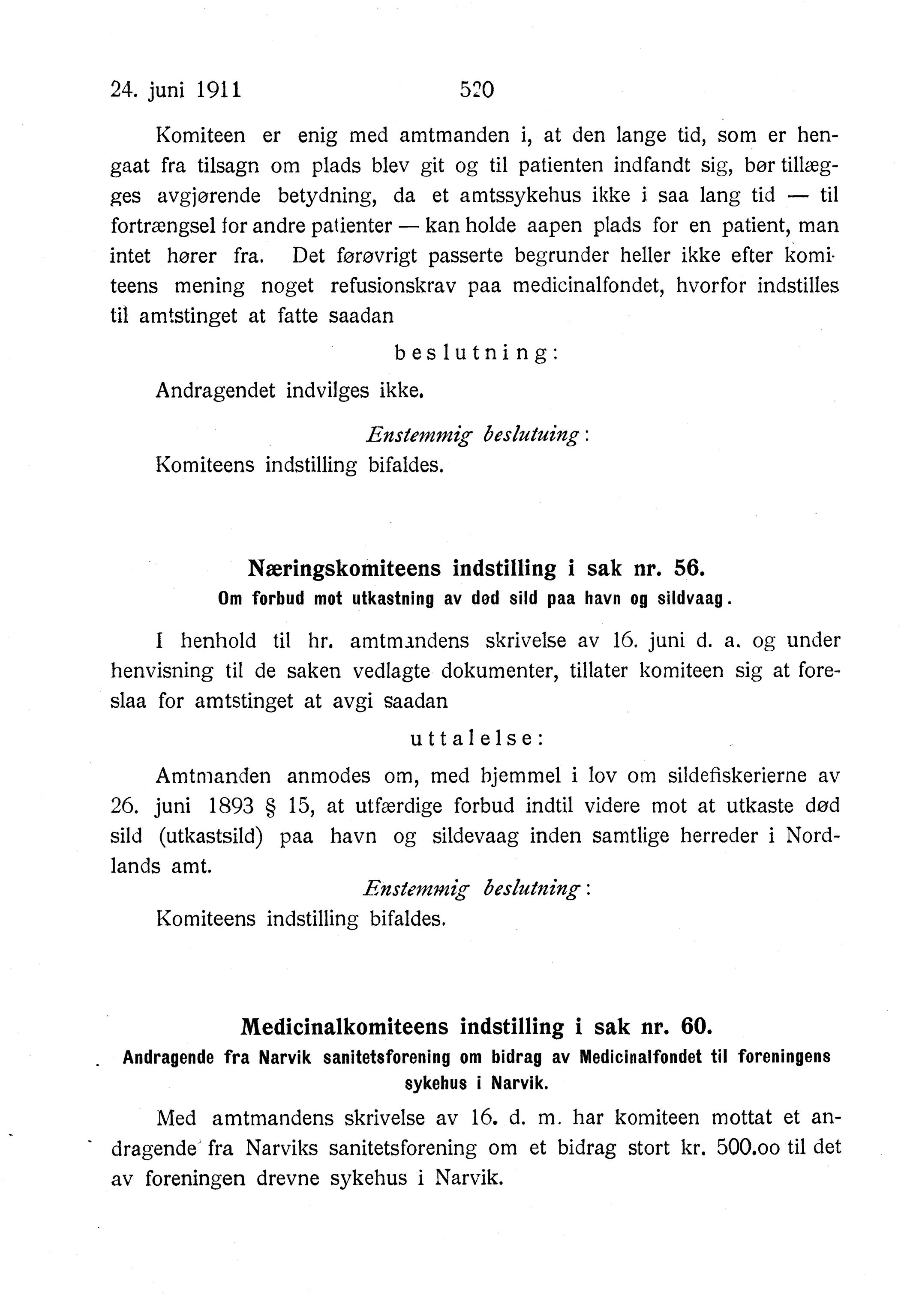 Nordland Fylkeskommune. Fylkestinget, AIN/NFK-17/176/A/Ac/L0034: Fylkestingsforhandlinger 1911, 1911