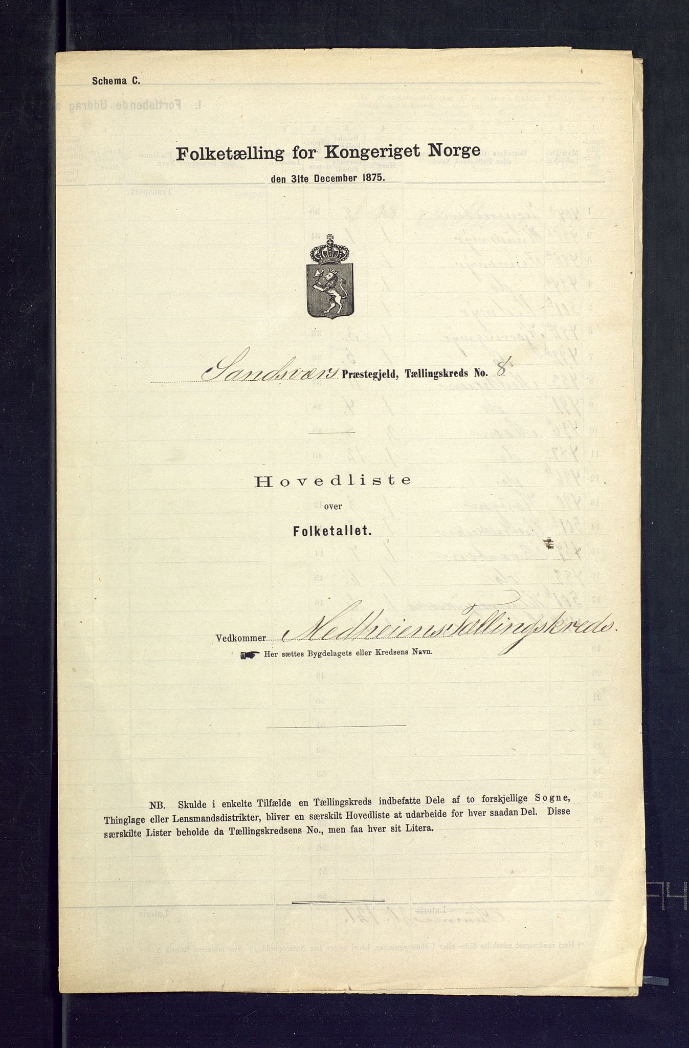 SAKO, Folketelling 1875 for 0629P Sandsvær prestegjeld, 1875, s. 49