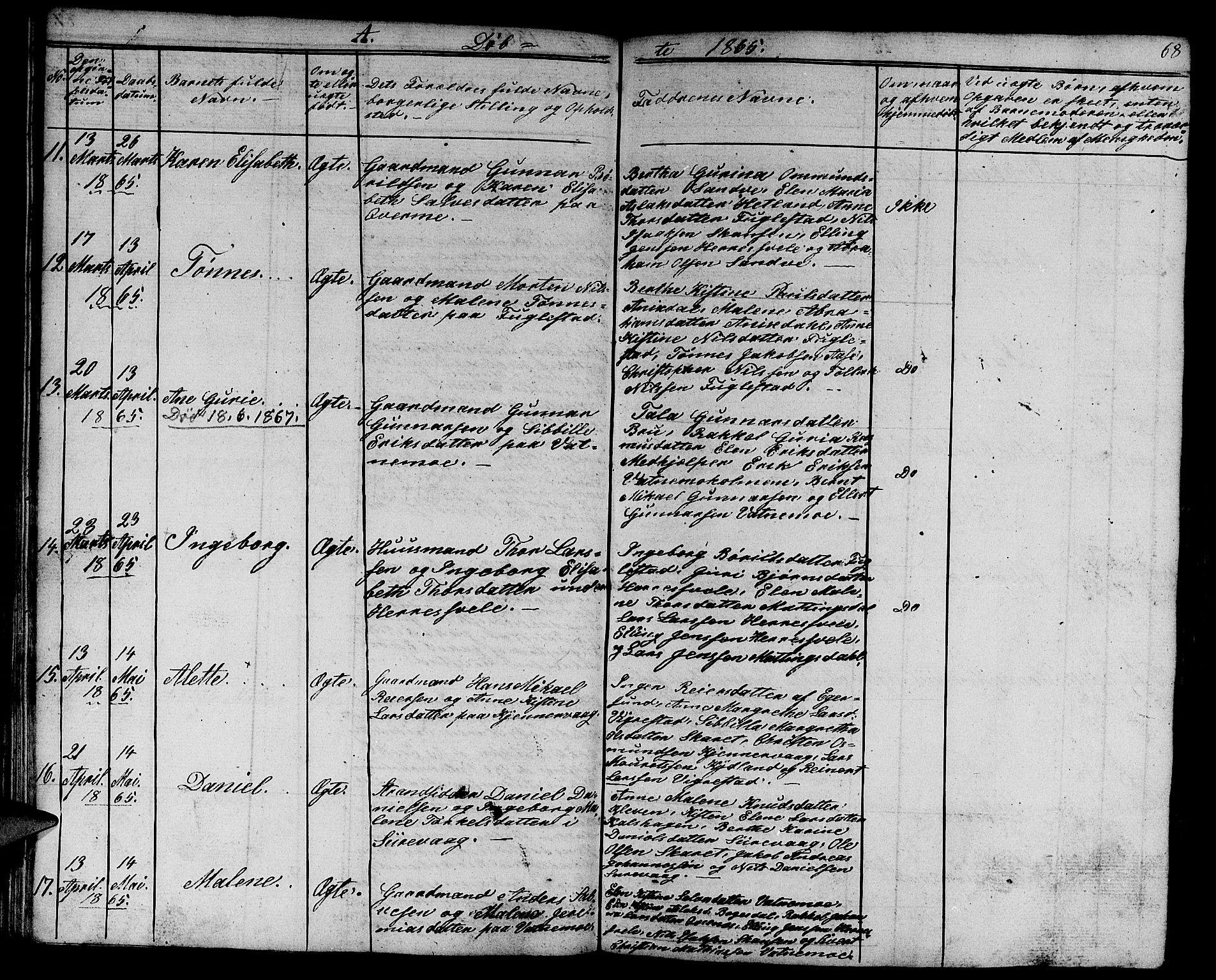 Eigersund sokneprestkontor, AV/SAST-A-101807/S09/L0003: Klokkerbok nr. B 3, 1846-1875, s. 68