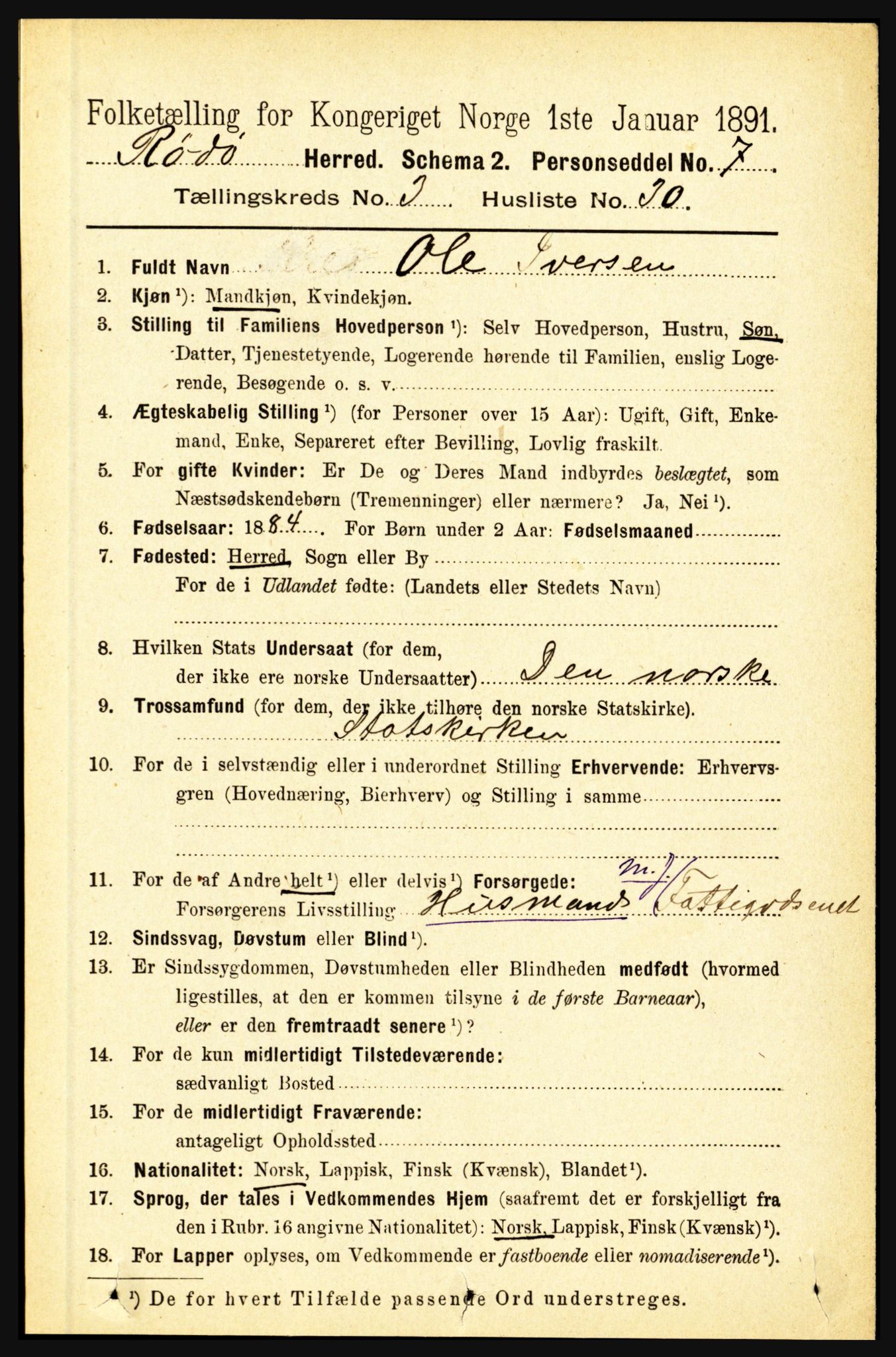RA, Folketelling 1891 for 1836 Rødøy herred, 1891, s. 1044