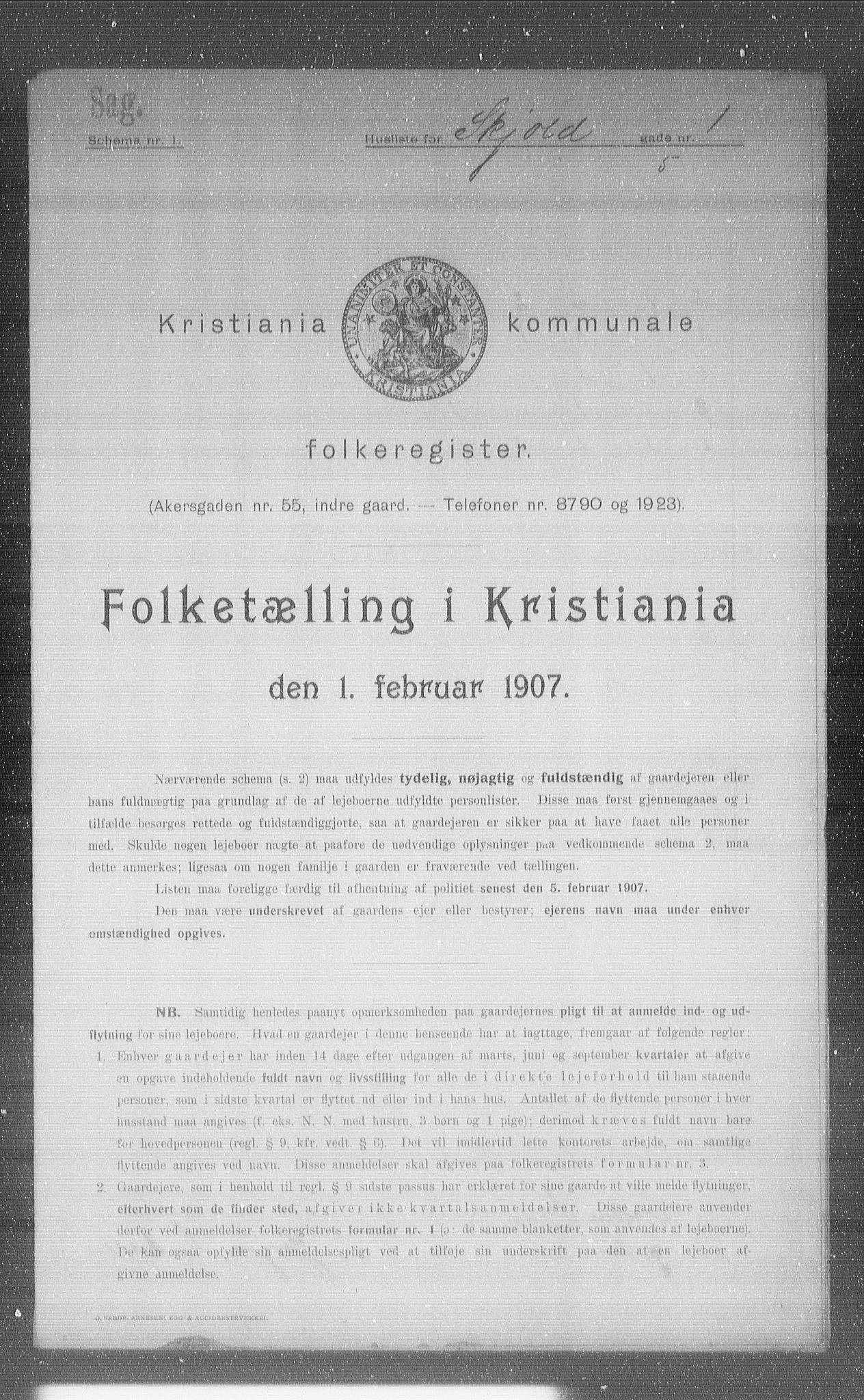 OBA, Kommunal folketelling 1.2.1907 for Kristiania kjøpstad, 1907, s. 49099