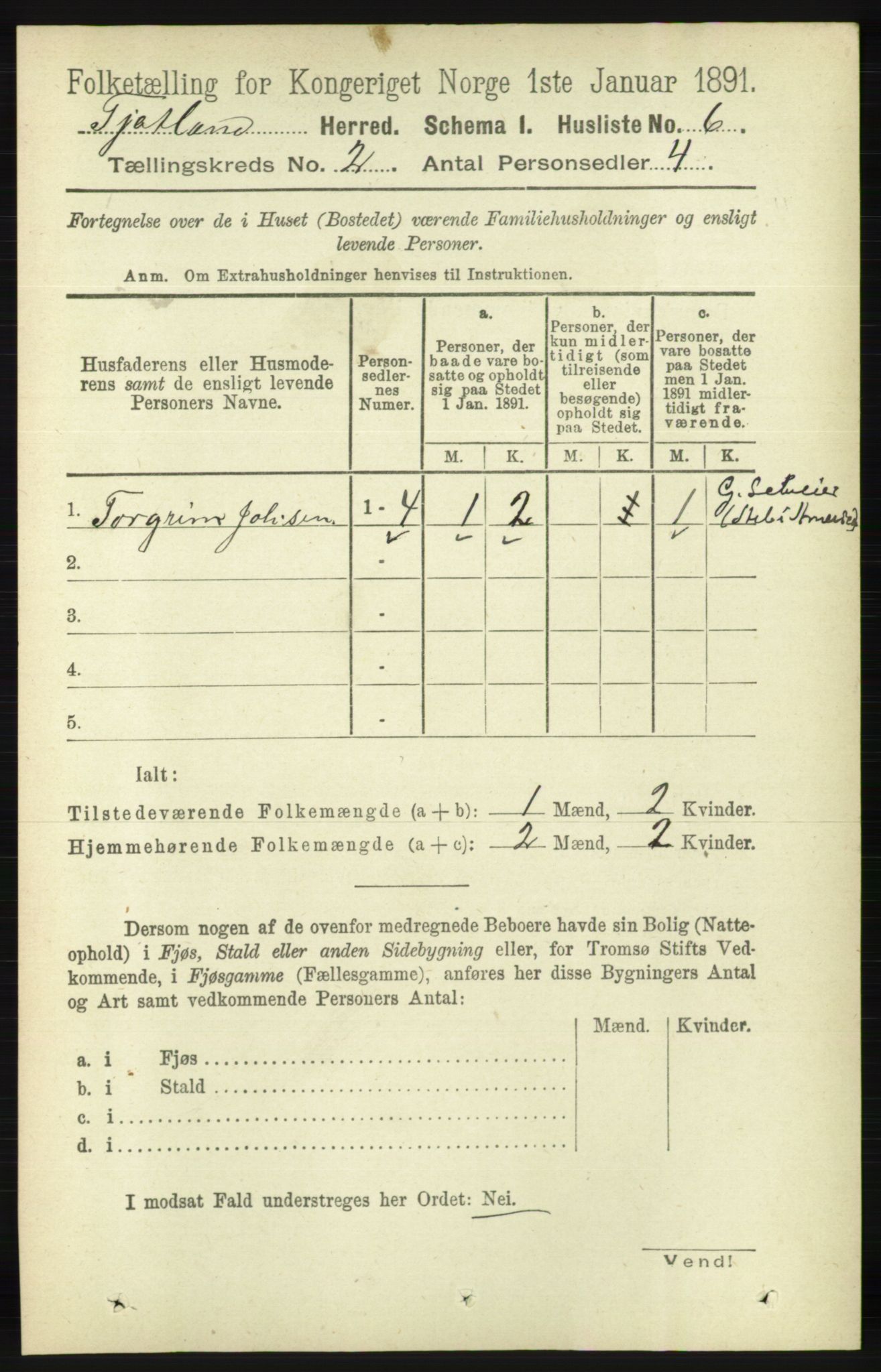 RA, Folketelling 1891 for 1036 Fjotland herred, 1891, s. 216