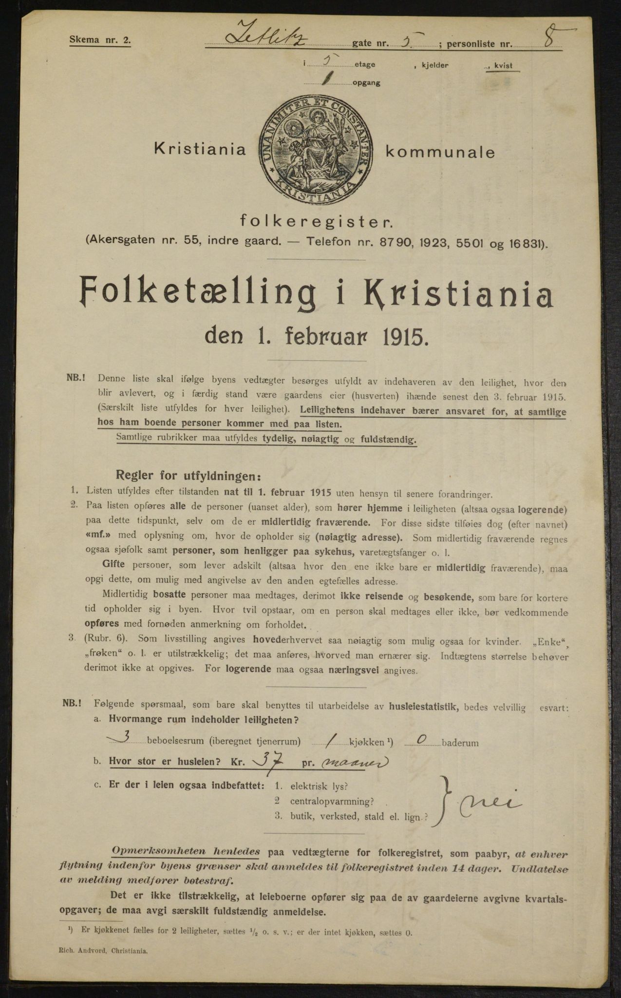 OBA, Kommunal folketelling 1.2.1915 for Kristiania, 1915, s. 129275