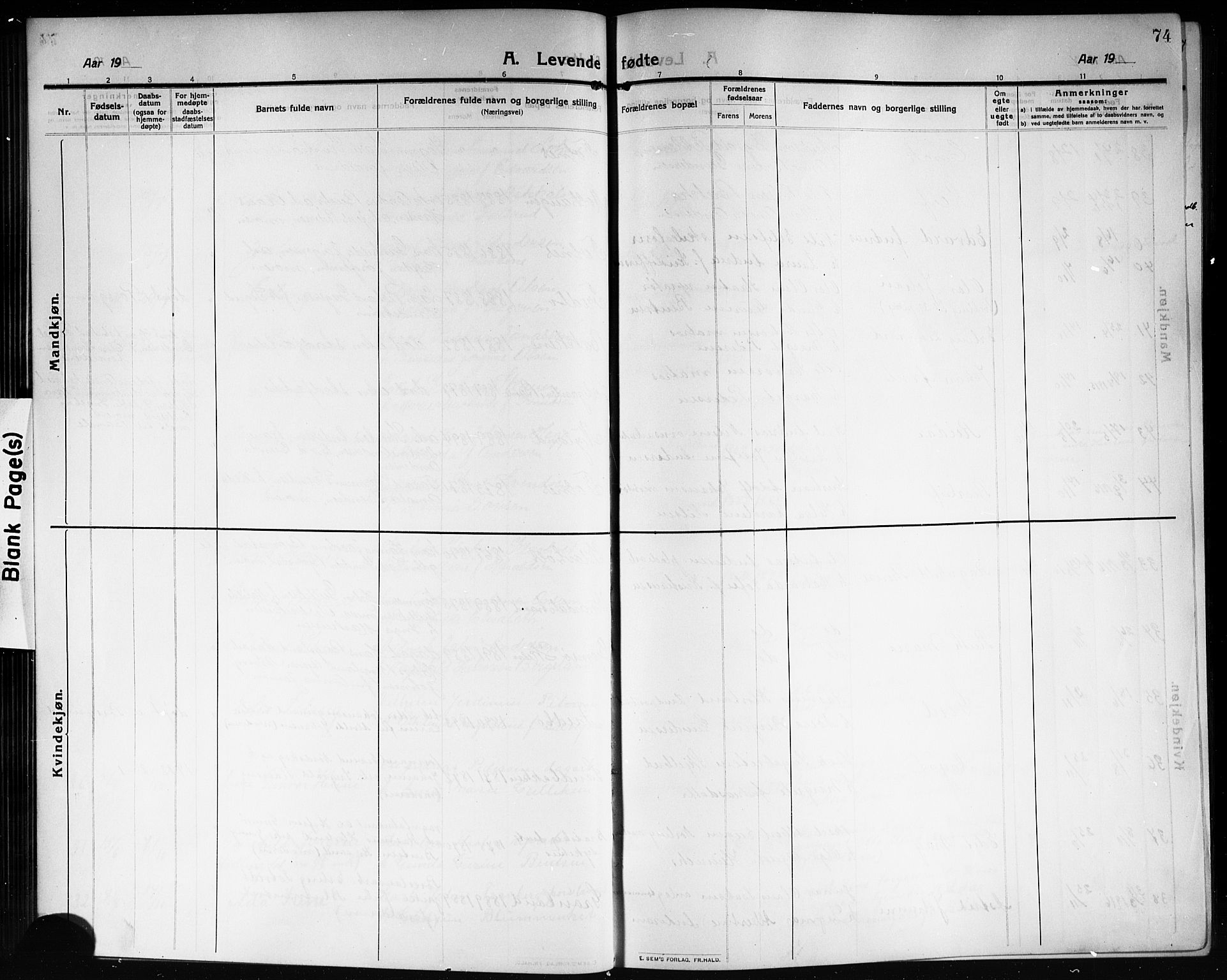 Solum kirkebøker, SAKO/A-306/G/Ga/L0009: Klokkerbok nr. I 9, 1909-1922, s. 74