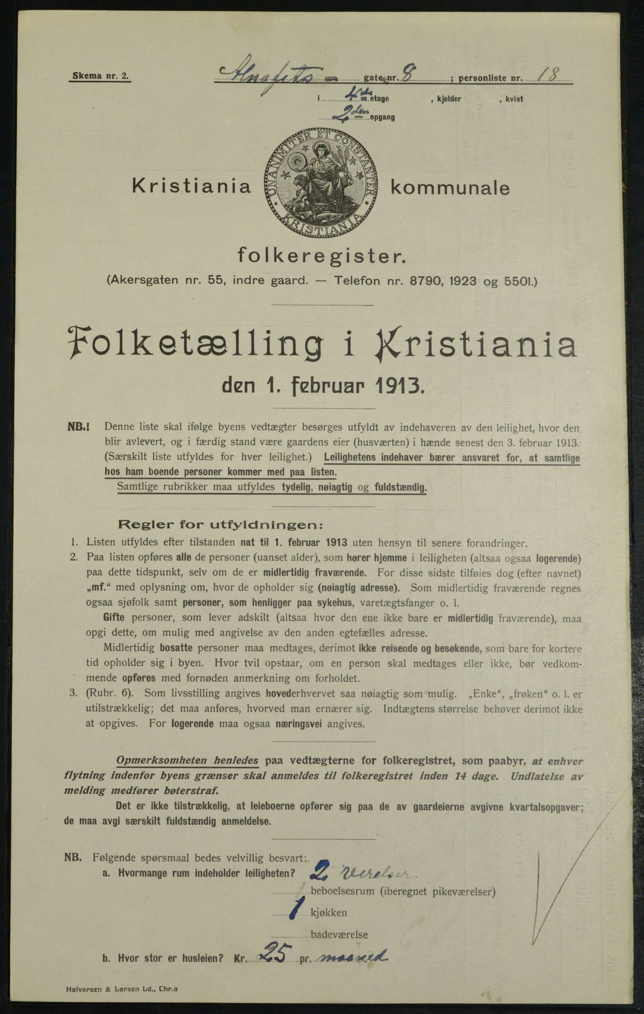 OBA, Kommunal folketelling 1.2.1913 for Kristiania, 1913, s. 1198