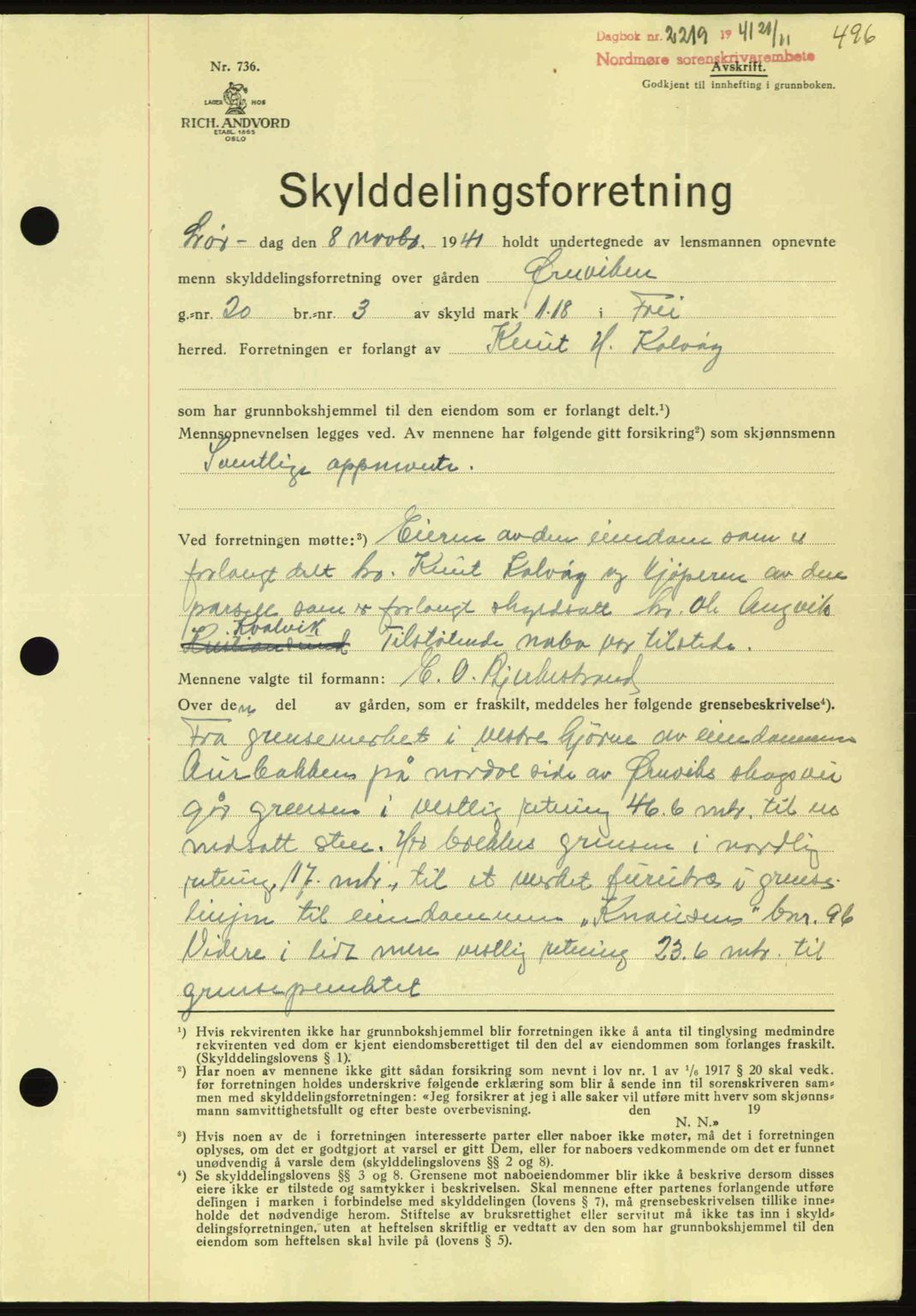 Nordmøre sorenskriveri, AV/SAT-A-4132/1/2/2Ca: Pantebok nr. A91, 1941-1942, Dagboknr: 2219/1941