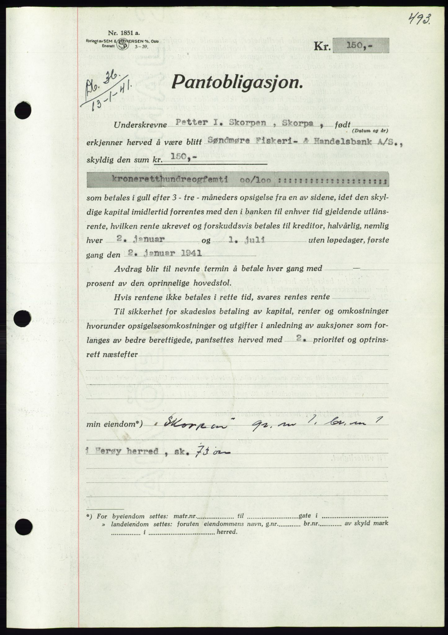 Søre Sunnmøre sorenskriveri, AV/SAT-A-4122/1/2/2C/L0070: Pantebok nr. 64, 1940-1941, Dagboknr: 36/1941