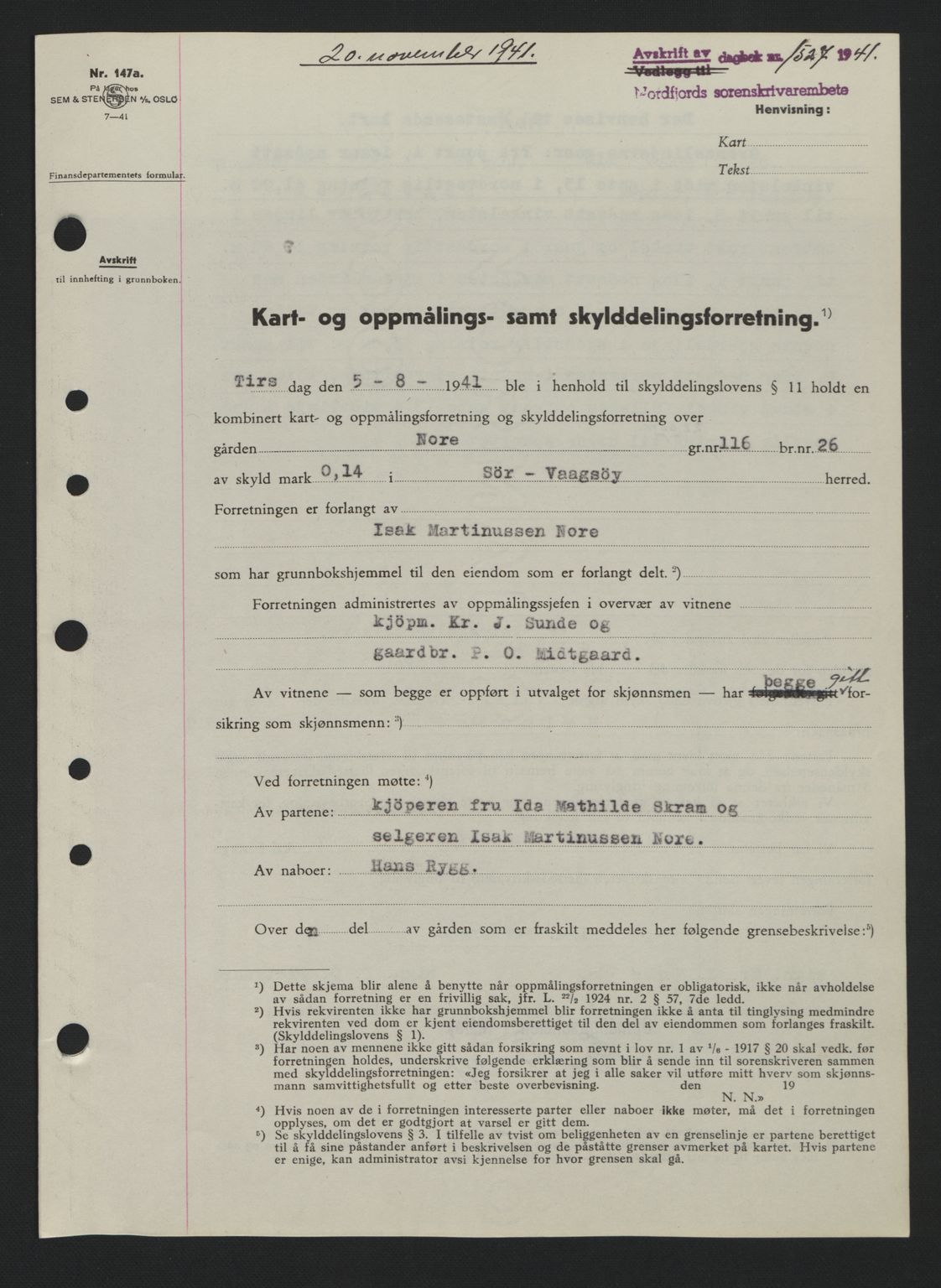 Nordfjord sorenskriveri, SAB/A-2801/02/02b/02bj/L0007: Pantebok nr. A7, 1941-1943, Dagboknr: 1527/1941