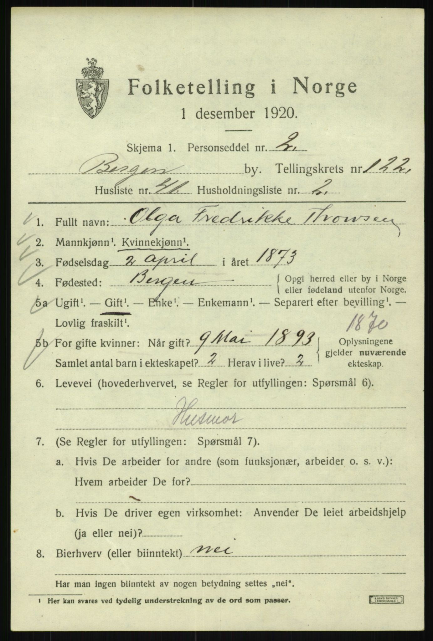 SAB, Folketelling 1920 for 1301 Bergen kjøpstad, 1920, s. 206540