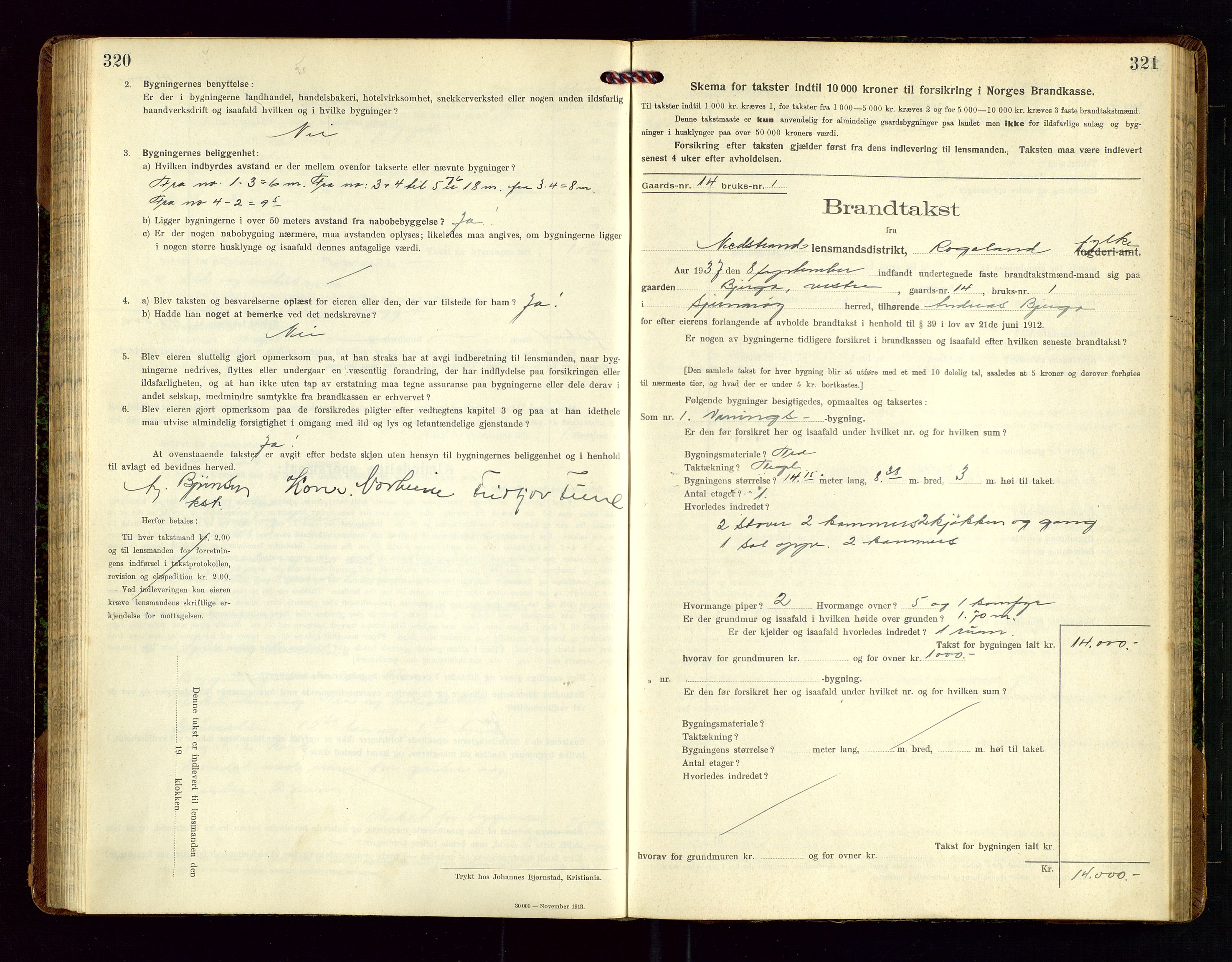 Nedstrand lensmannskontor, SAST/A-100236/Gob/L0002: "Brandtakstprotokol for Nerstrand lensmandsdistrikt Rogaland Fylke", 1916-1949, s. 320-321