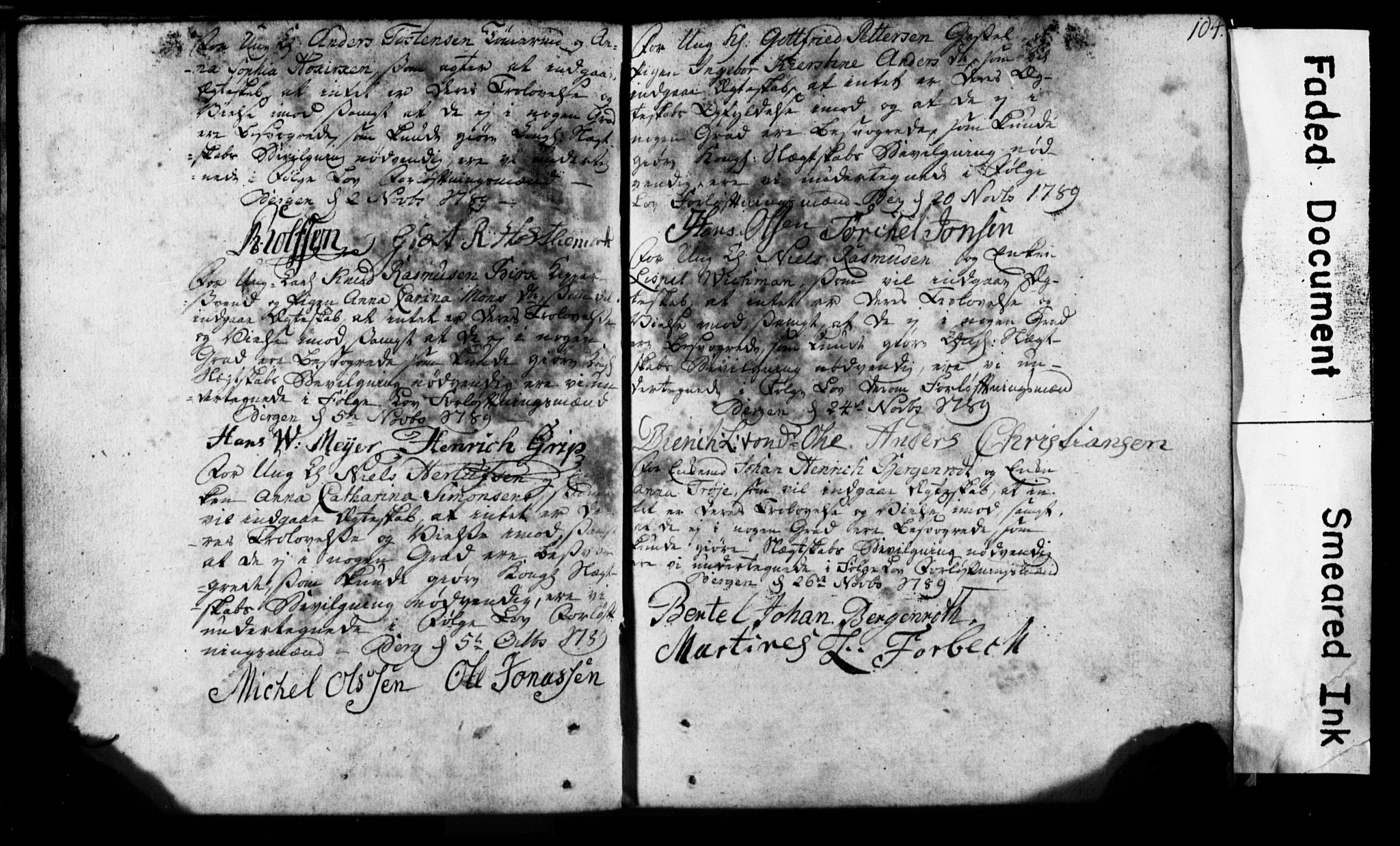 Korskirken sokneprestembete, SAB/A-76101: Forlovererklæringer nr. II.5.1, 1776-1816, s. 104
