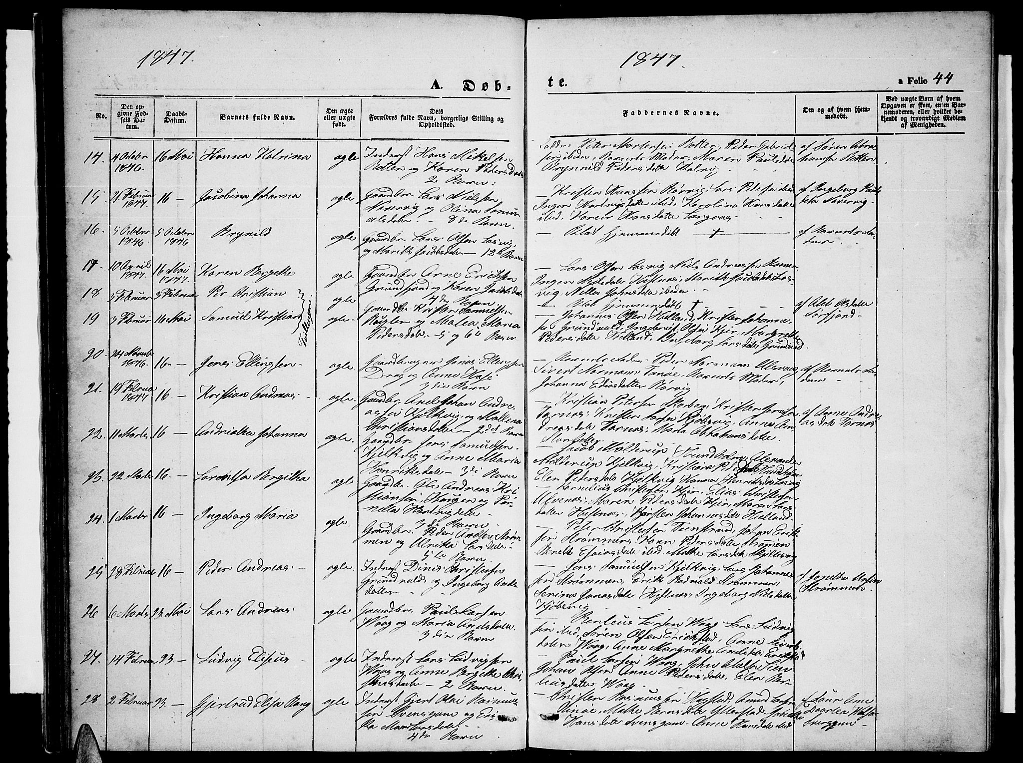 Ministerialprotokoller, klokkerbøker og fødselsregistre - Nordland, AV/SAT-A-1459/872/L1045: Klokkerbok nr. 872C01, 1840-1851, s. 44