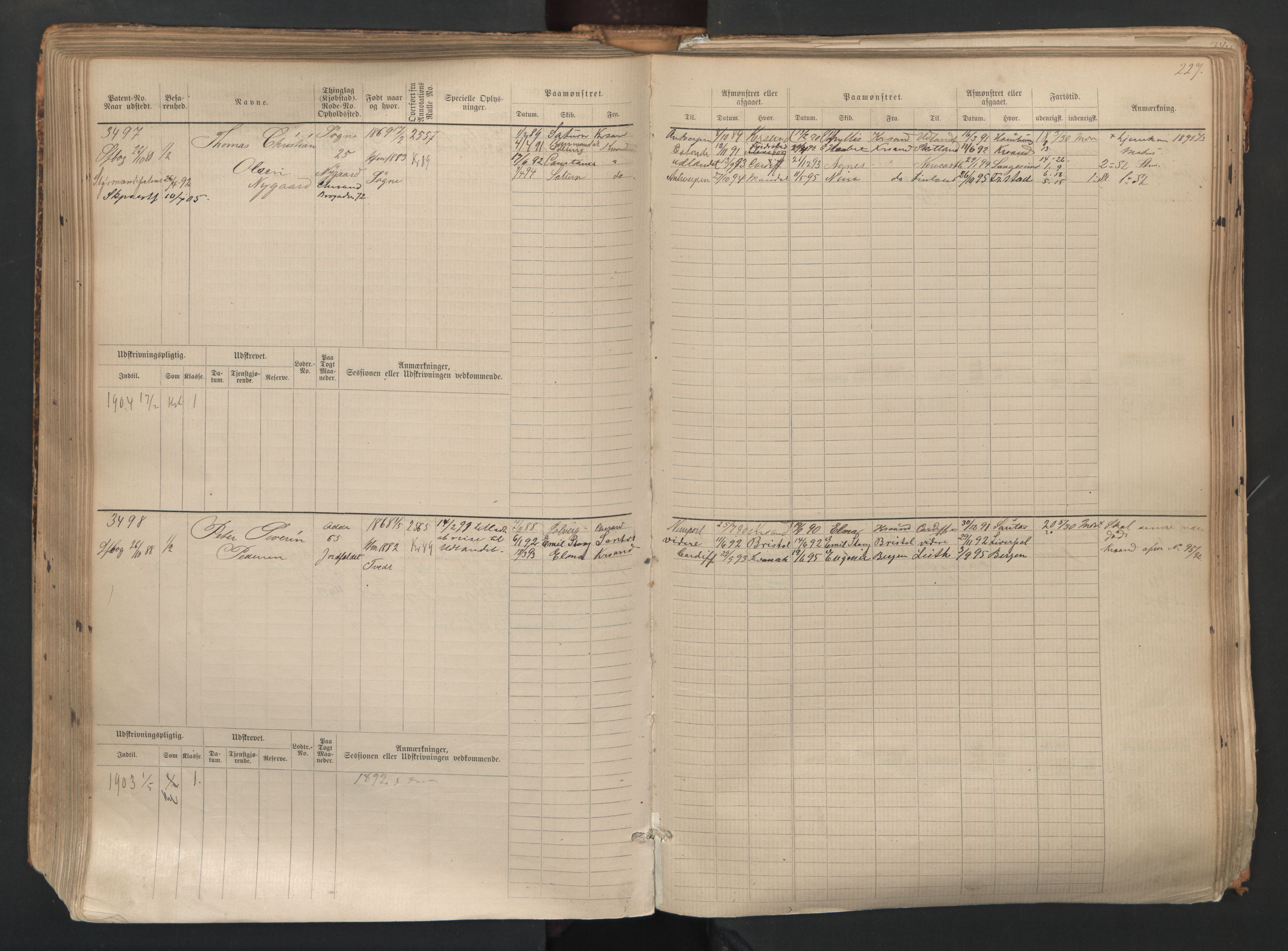 Kristiansand mønstringskrets, SAK/2031-0015/F/Fb/L0007: Hovedrulle nr 3049-3810, I-14, 1883-1940, s. 229