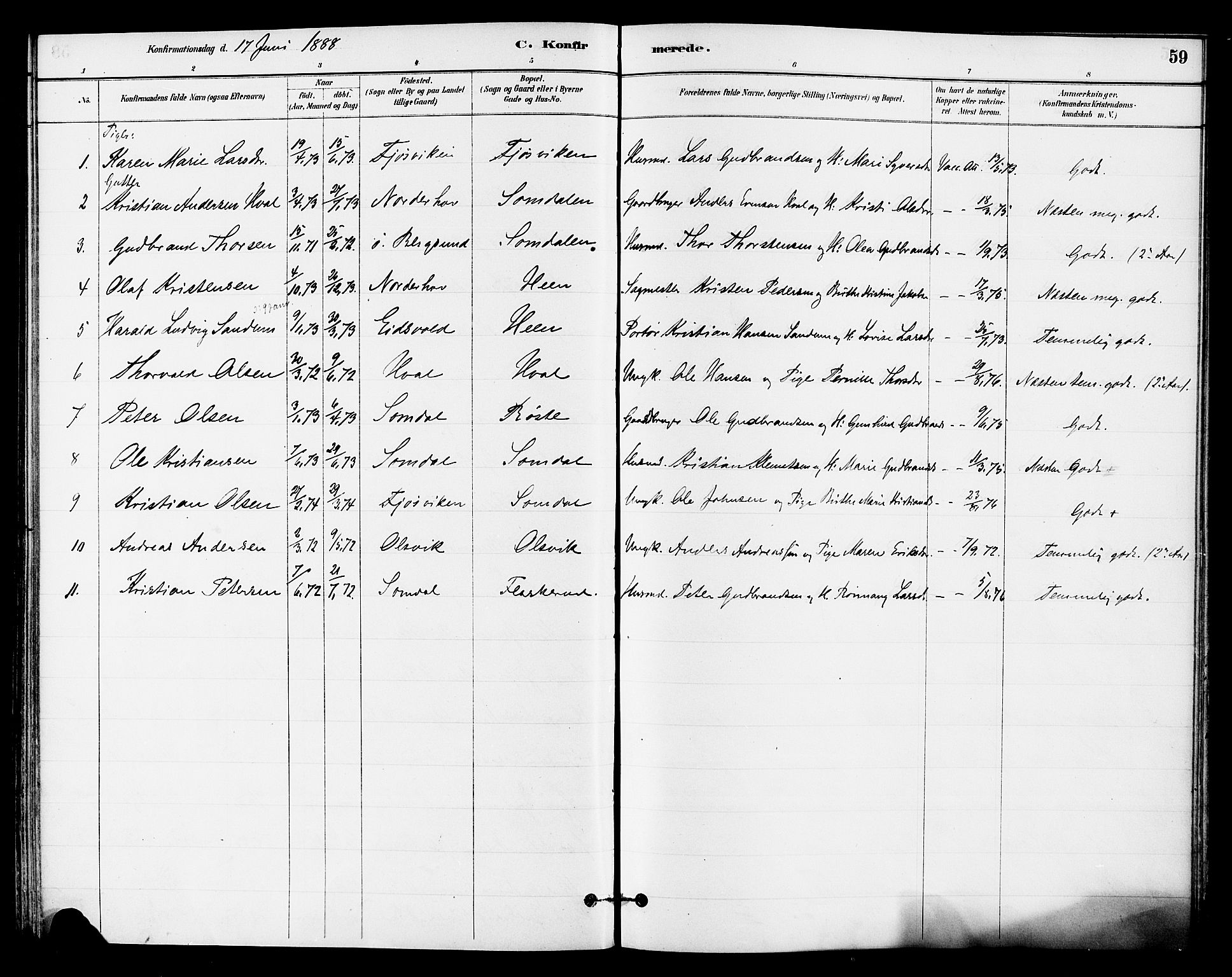 Ådal kirkebøker, AV/SAKO-A-248/F/Fb/L0001: Ministerialbok nr. II 1, 1884-1897, s. 59