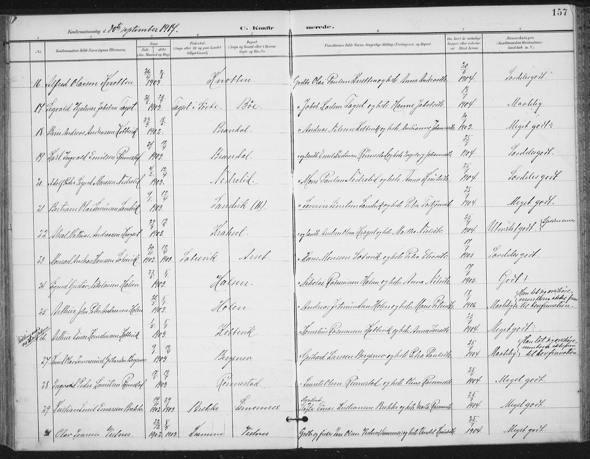 Ministerialprotokoller, klokkerbøker og fødselsregistre - Møre og Romsdal, AV/SAT-A-1454/503/L0038: Ministerialbok nr. 503A06, 1901-1917, s. 157