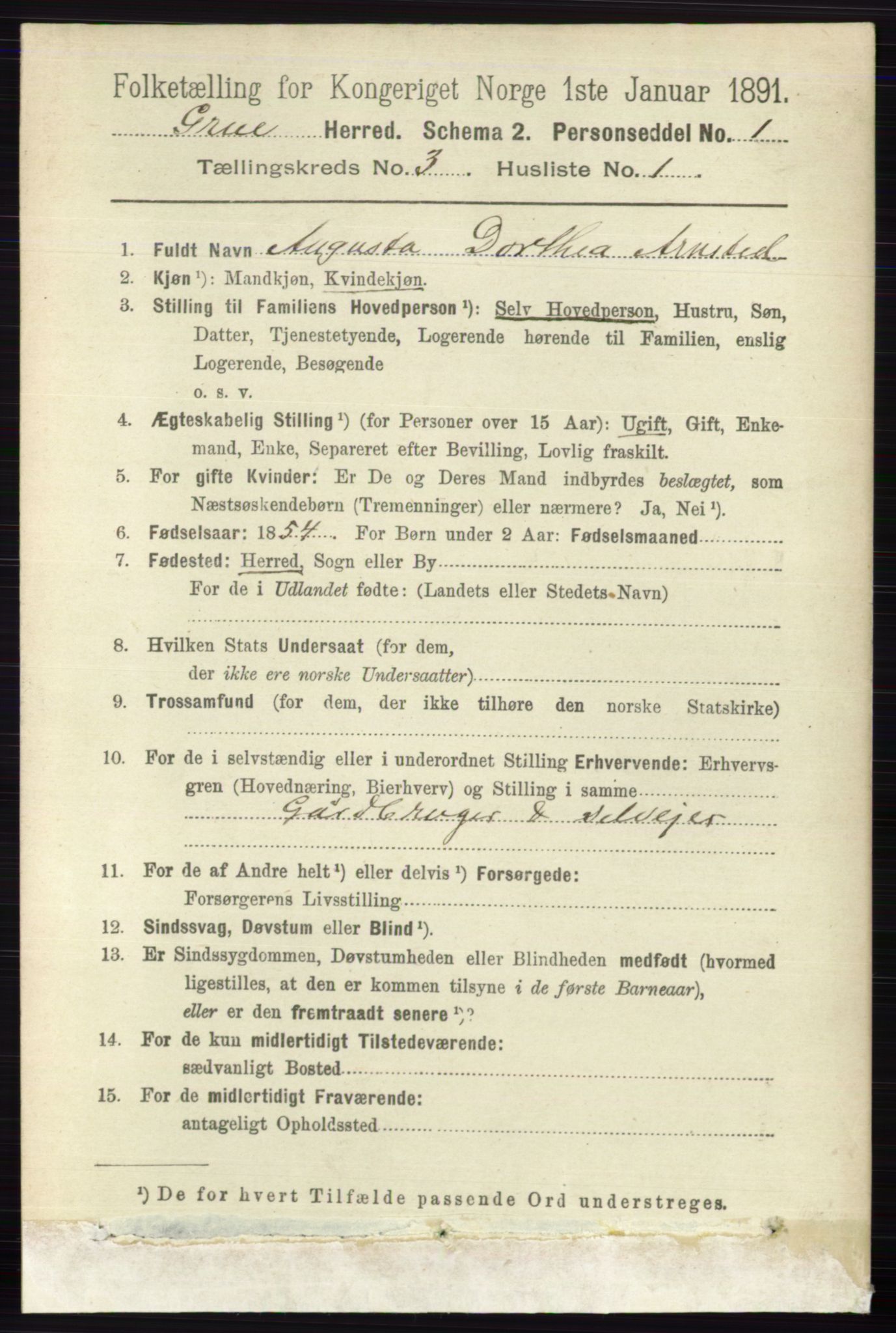 RA, Folketelling 1891 for 0423 Grue herred, 1891, s. 1544