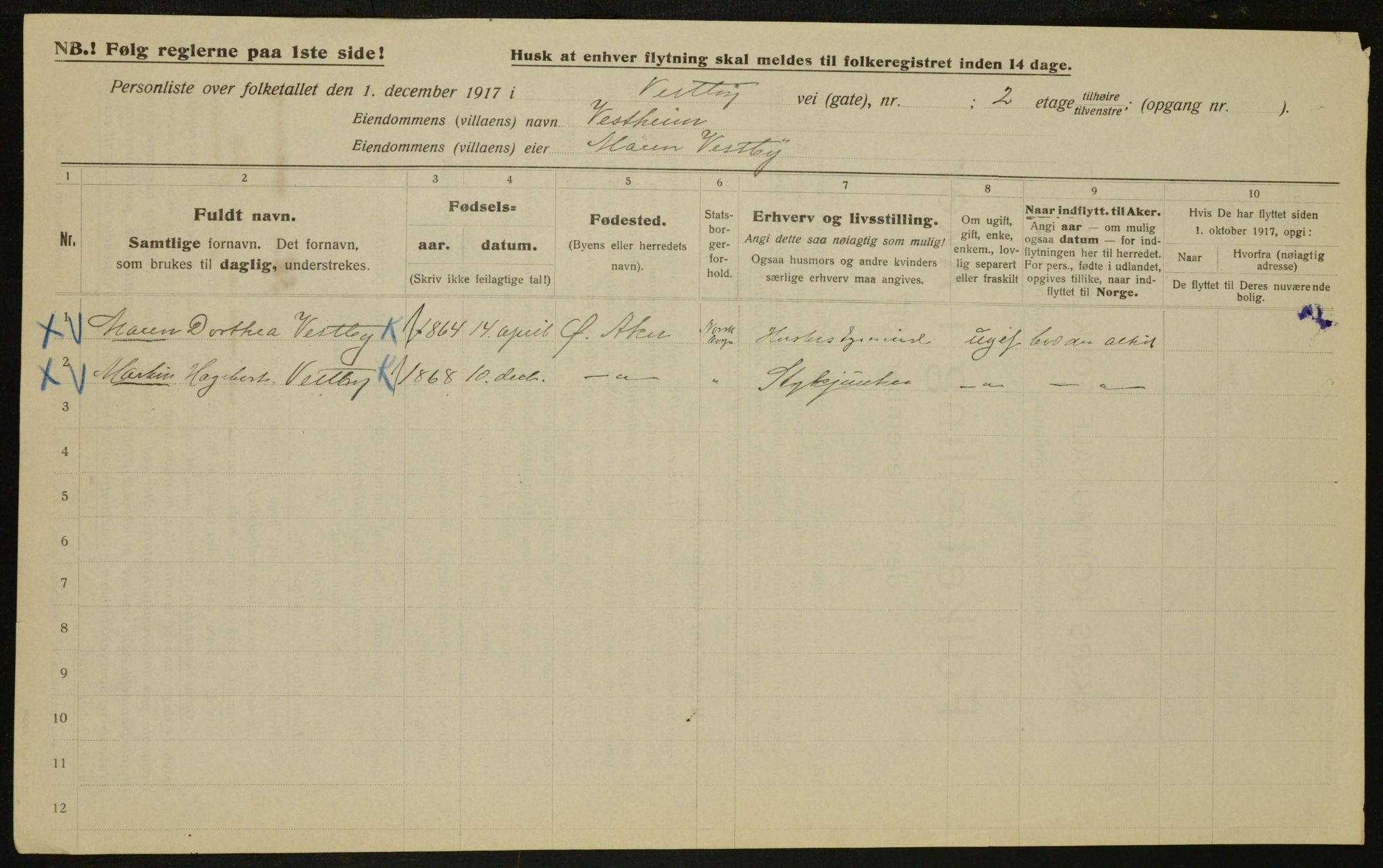 OBA, Kommunal folketelling 1.12.1917 for Aker, 1917, s. 31491