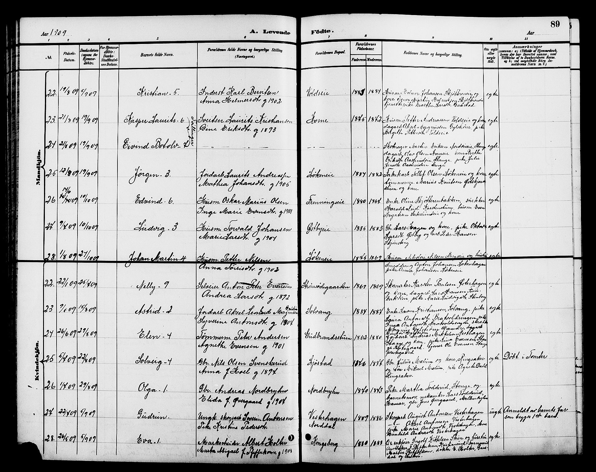 Romedal prestekontor, AV/SAH-PREST-004/L/L0012: Klokkerbok nr. 12, 1896-1914, s. 89
