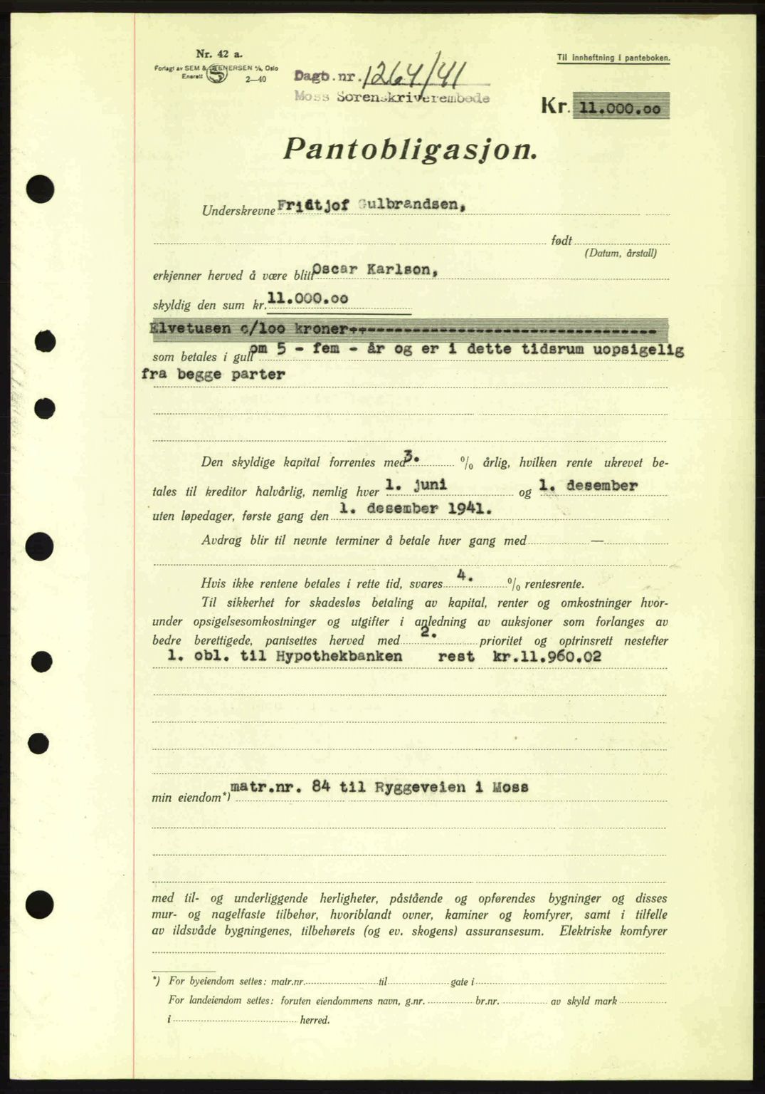 Moss sorenskriveri, SAO/A-10168: Pantebok nr. B10, 1940-1941, Dagboknr: 1264/1941