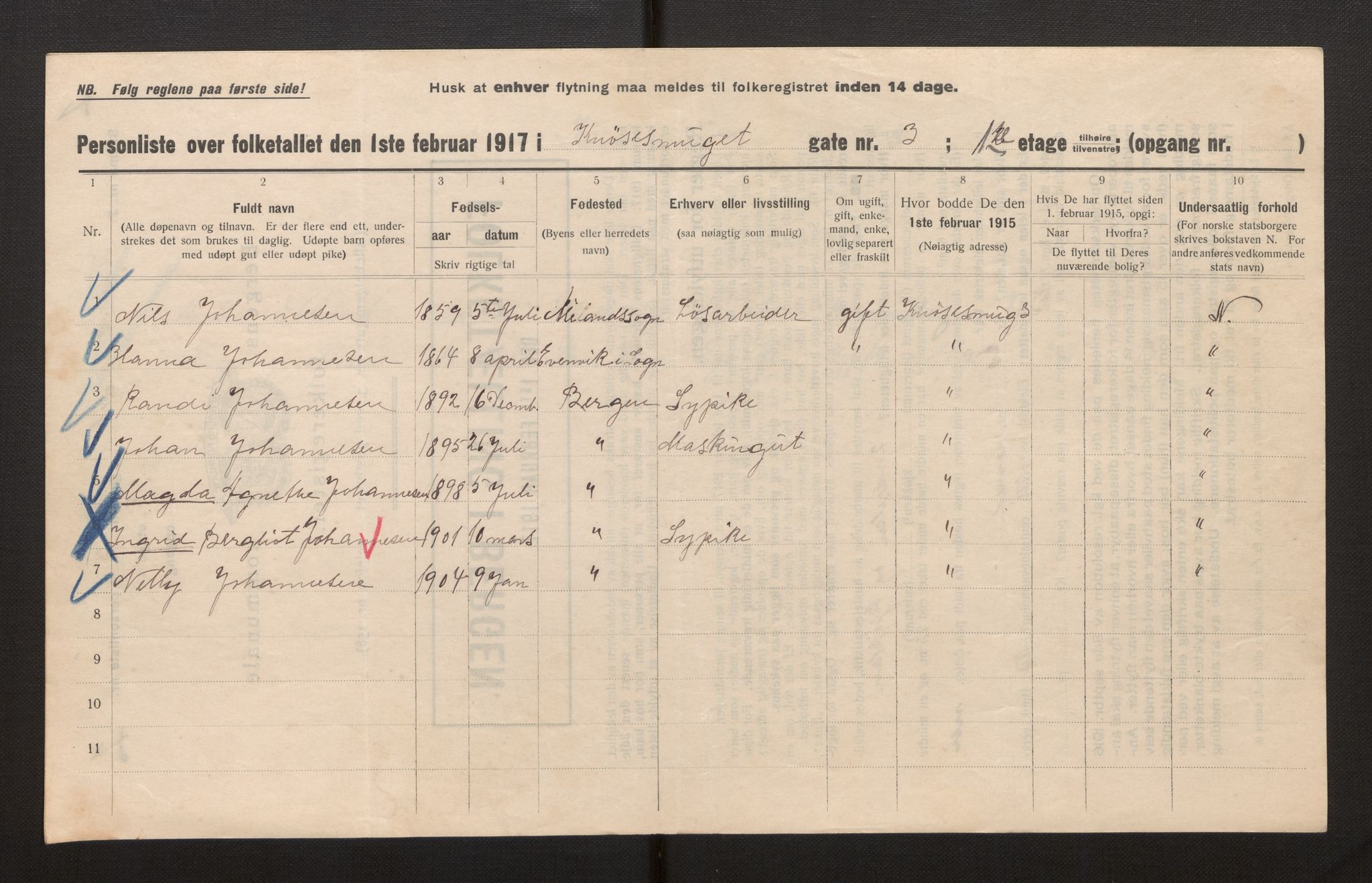 SAB, Kommunal folketelling 1917 for Bergen kjøpstad, 1917, s. 18462
