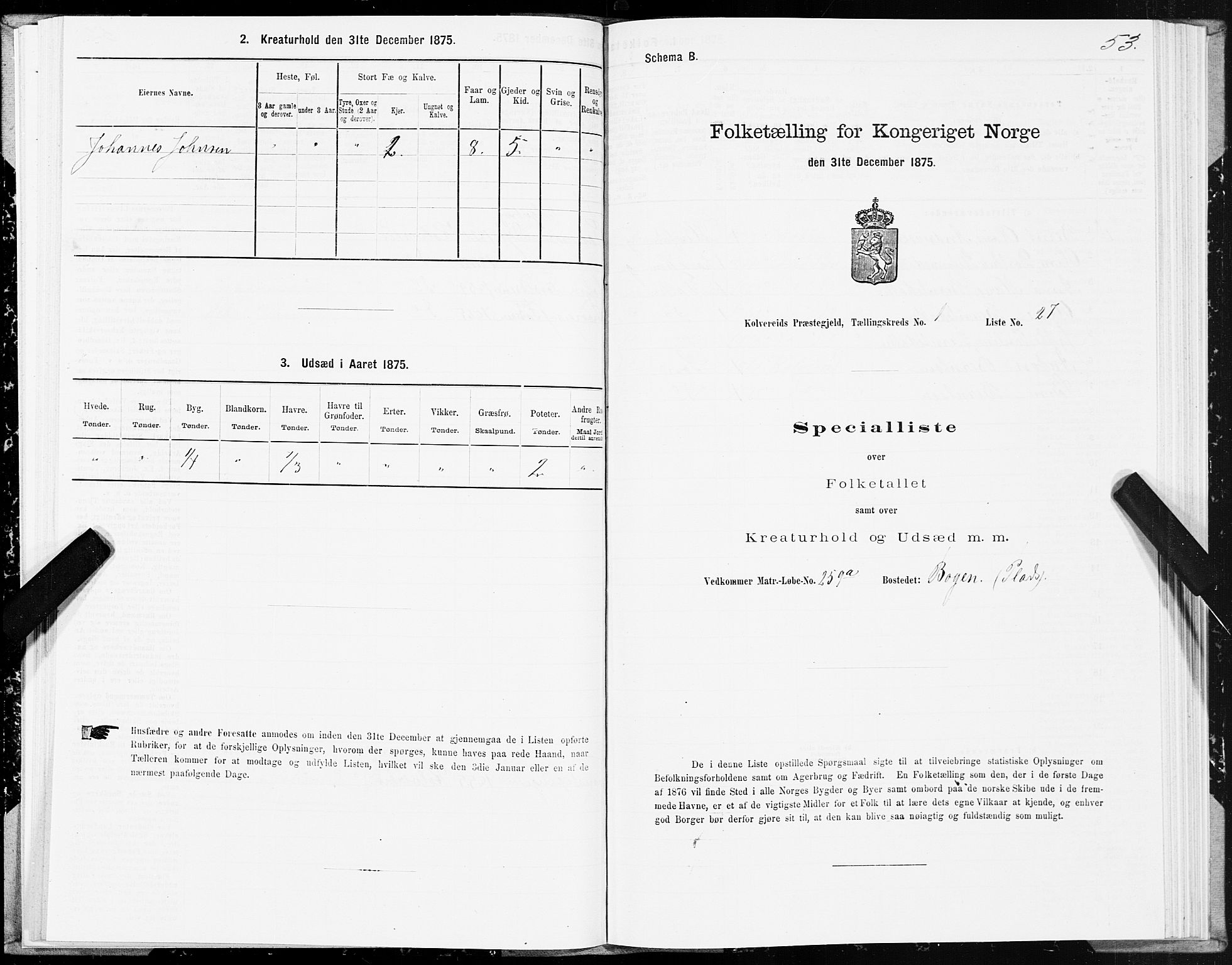 SAT, Folketelling 1875 for 1752P Kolvereid prestegjeld, 1875, s. 1053