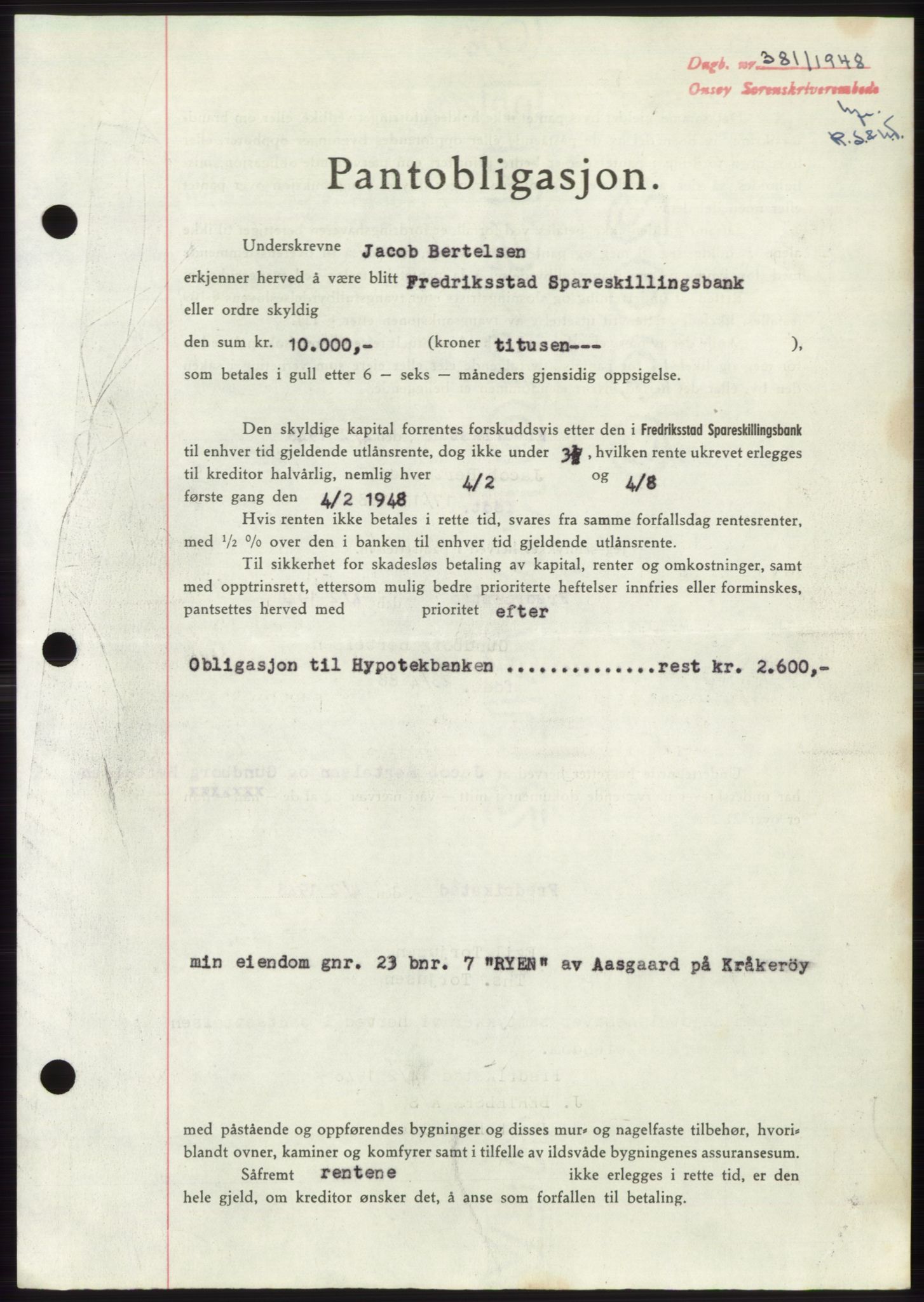 Onsøy sorenskriveri, SAO/A-10474/G/Ga/Gac/L0006: Pantebok nr. B 12-6, 1947-1948, Dagboknr: 381/1948