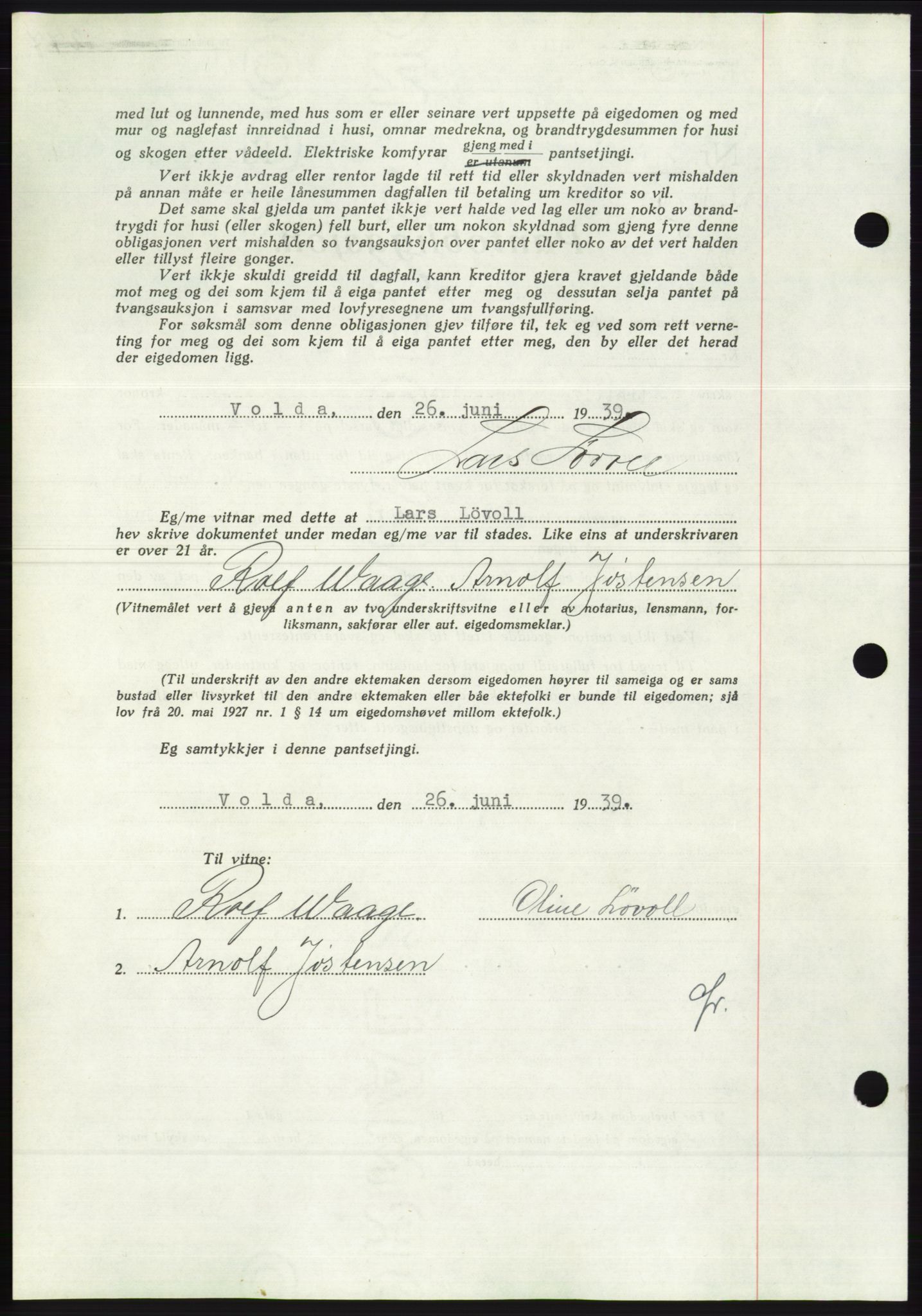 Søre Sunnmøre sorenskriveri, AV/SAT-A-4122/1/2/2C/L0068: Pantebok nr. 62, 1939-1939, Dagboknr: 1002/1939