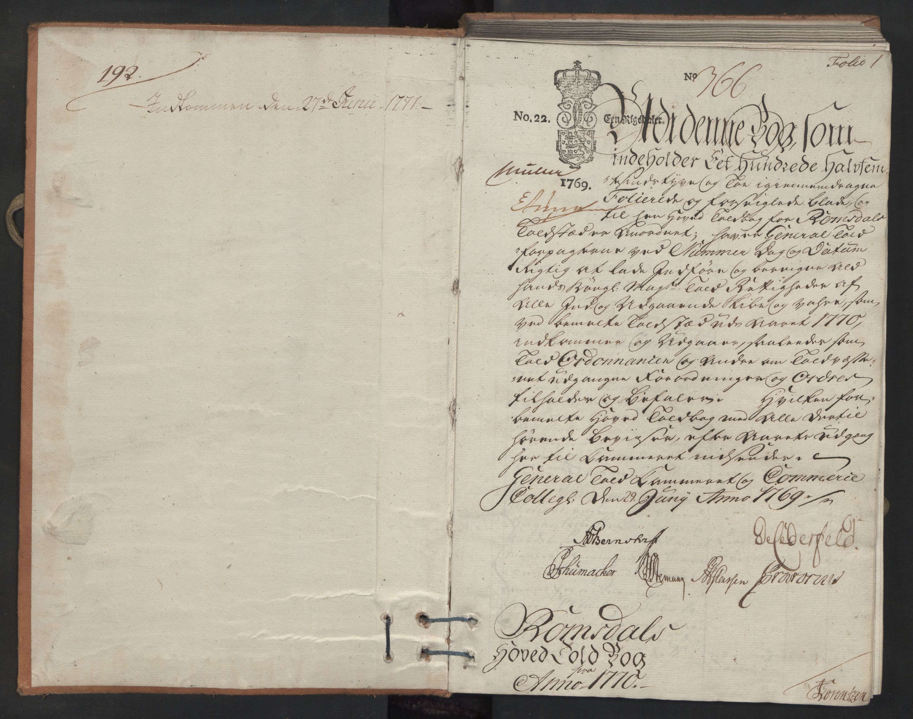 Generaltollkammeret, tollregnskaper, AV/RA-EA-5490/R31/L0031/0001: Tollregnskaper Molde / Hovedtollbok, 1770