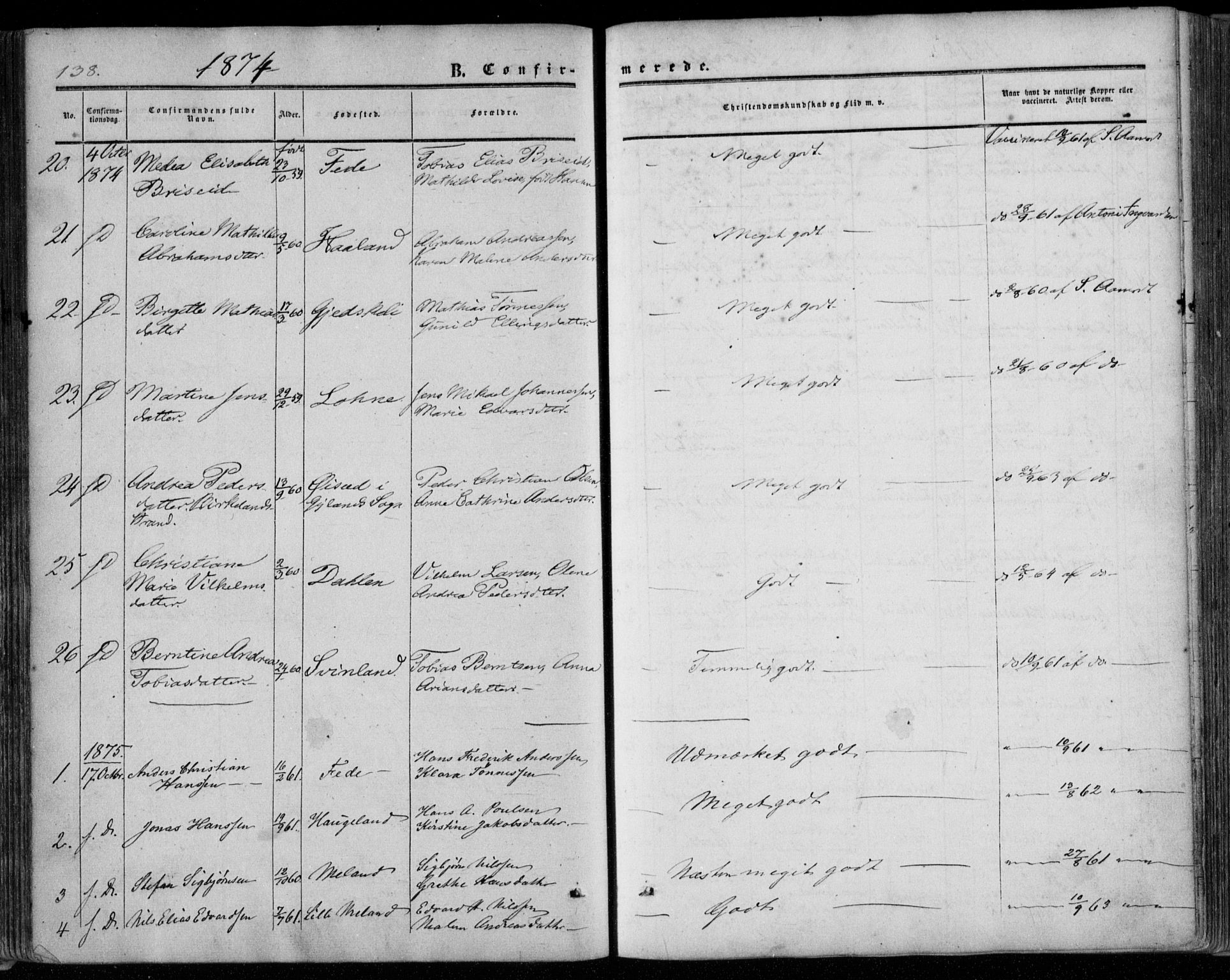 Kvinesdal sokneprestkontor, SAK/1111-0026/F/Fa/Faa/L0002: Ministerialbok nr. A 2, 1850-1876, s. 138