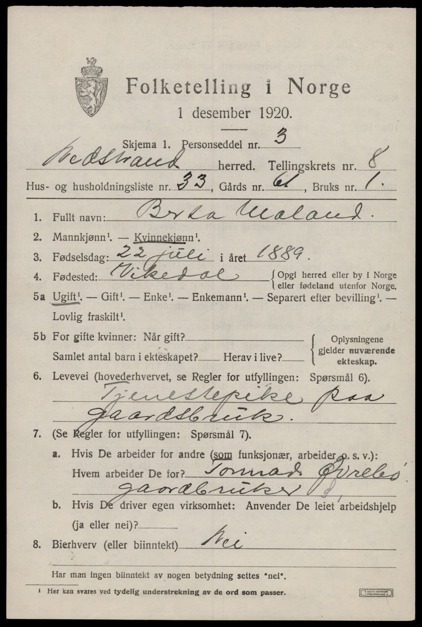 SAST, Folketelling 1920 for 1139 Nedstrand herred, 1920, s. 3231