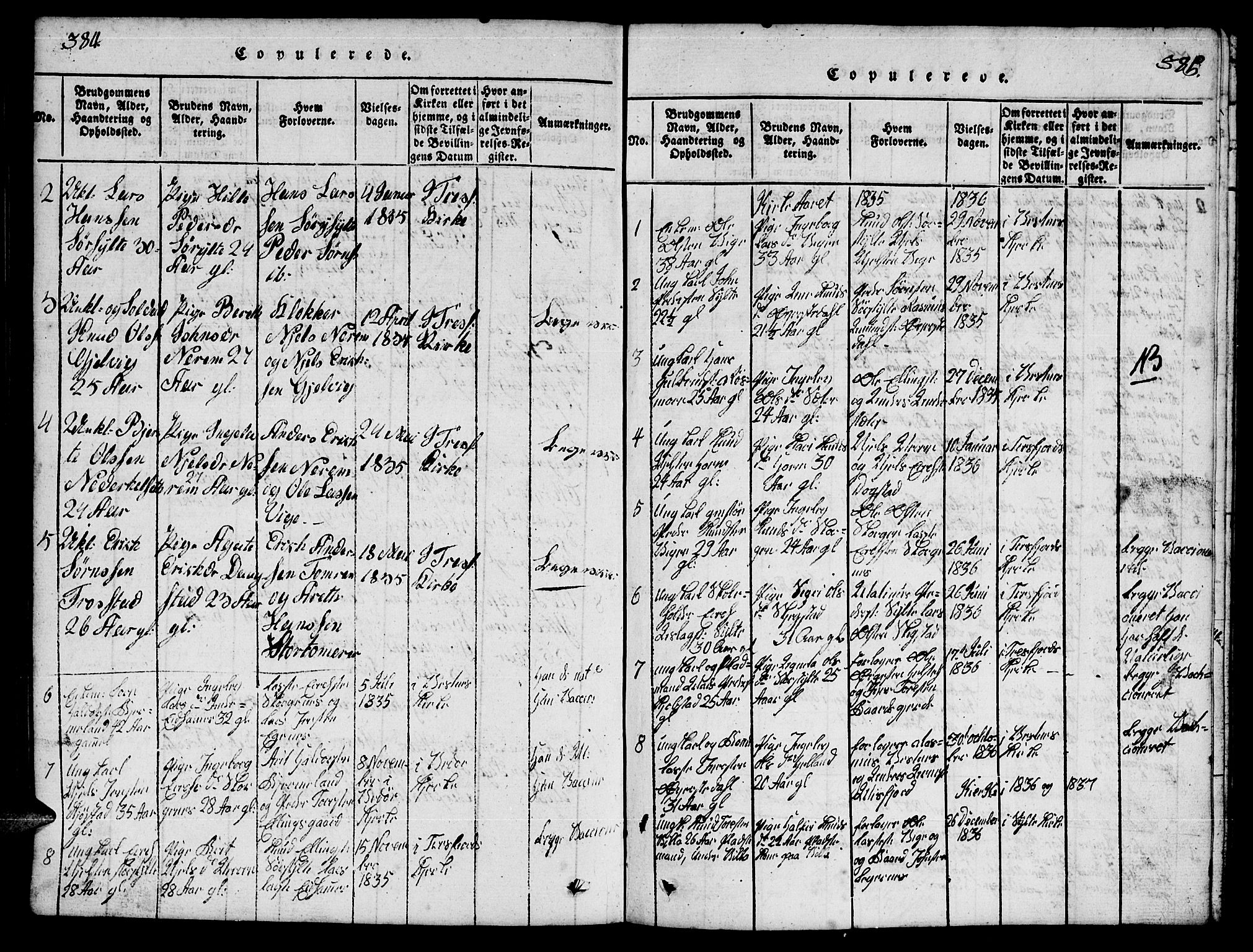 Ministerialprotokoller, klokkerbøker og fødselsregistre - Møre og Romsdal, SAT/A-1454/541/L0546: Klokkerbok nr. 541C01, 1818-1856, s. 384-385