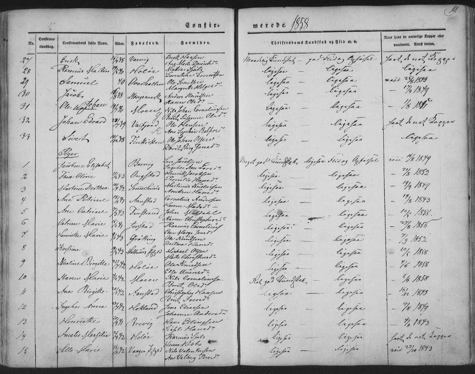 Ministerialprotokoller, klokkerbøker og fødselsregistre - Nordland, AV/SAT-A-1459/888/L1241: Ministerialbok nr. 888A07, 1849-1869, s. 191